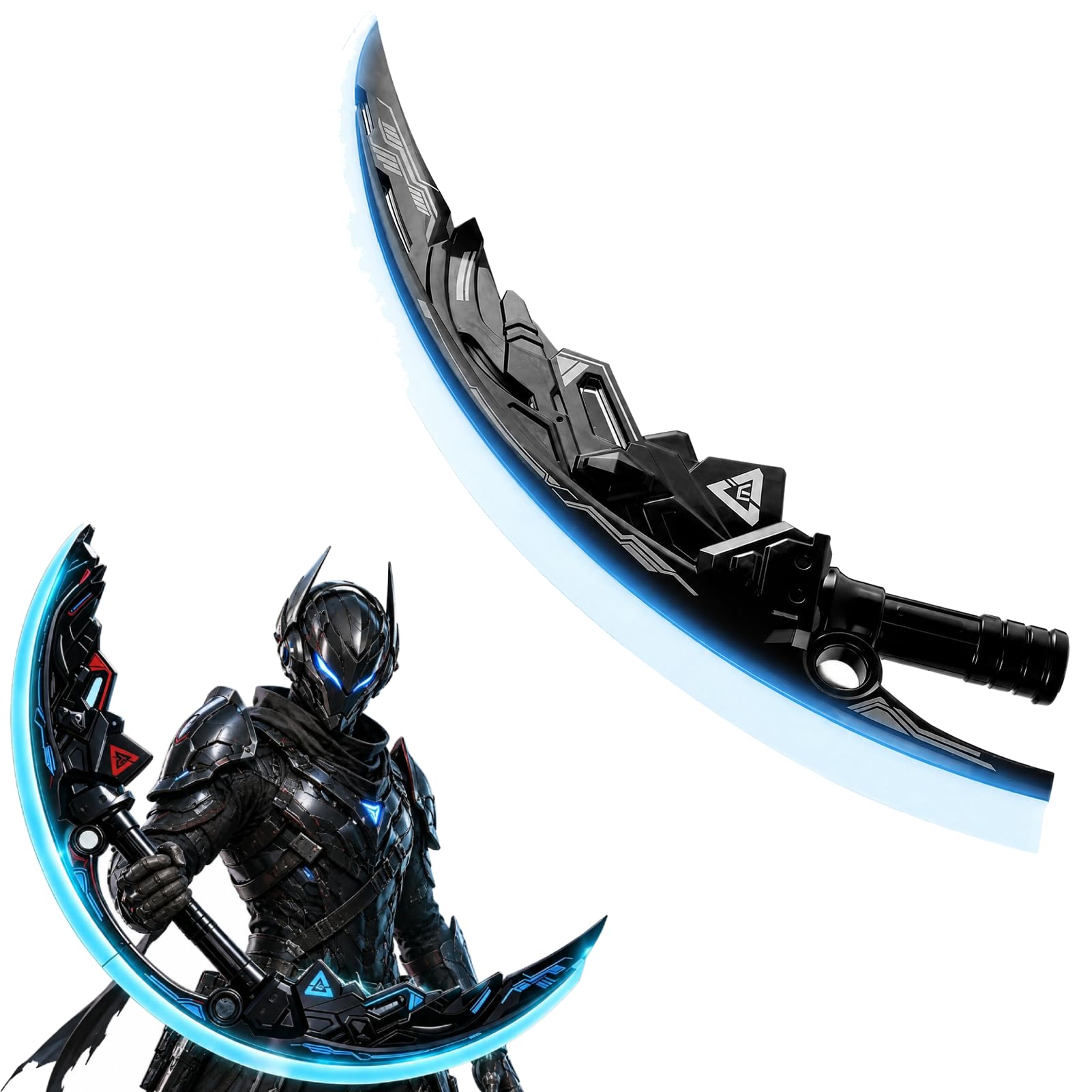 MENDUNER Light Up Toy Sword Rechargeable LED Saber with Sound Effects, Gravity Sensor & 2-in-1 Dual Blade Curved Sword Combination for Handsome Guy (Blue)