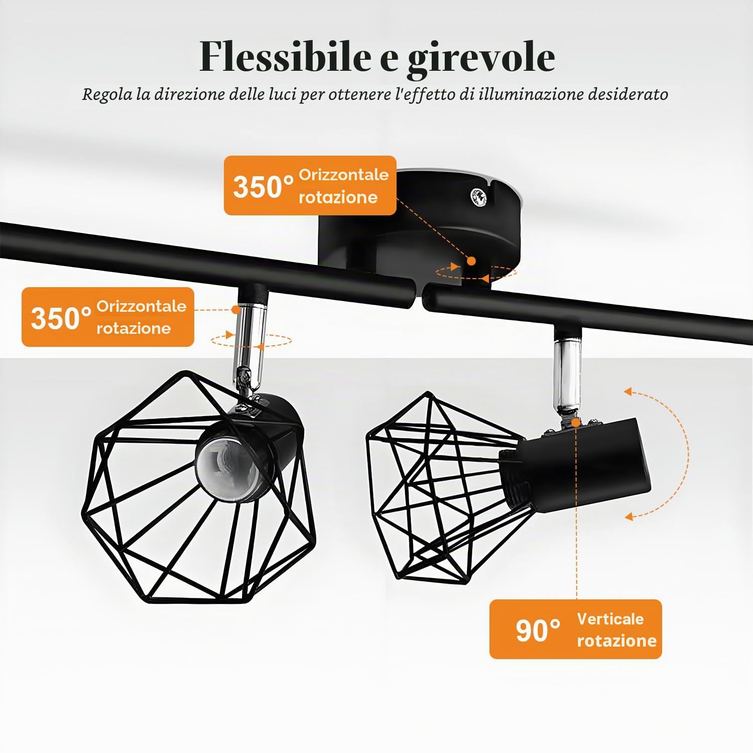 faretti soffitto orientabili, lampadario faretti con 4 Attacco E14,lampada da soffitto retrò, applique soffitto per Cucina, Soggiorno, Camera da Letto,neri(Senza Lampadina)