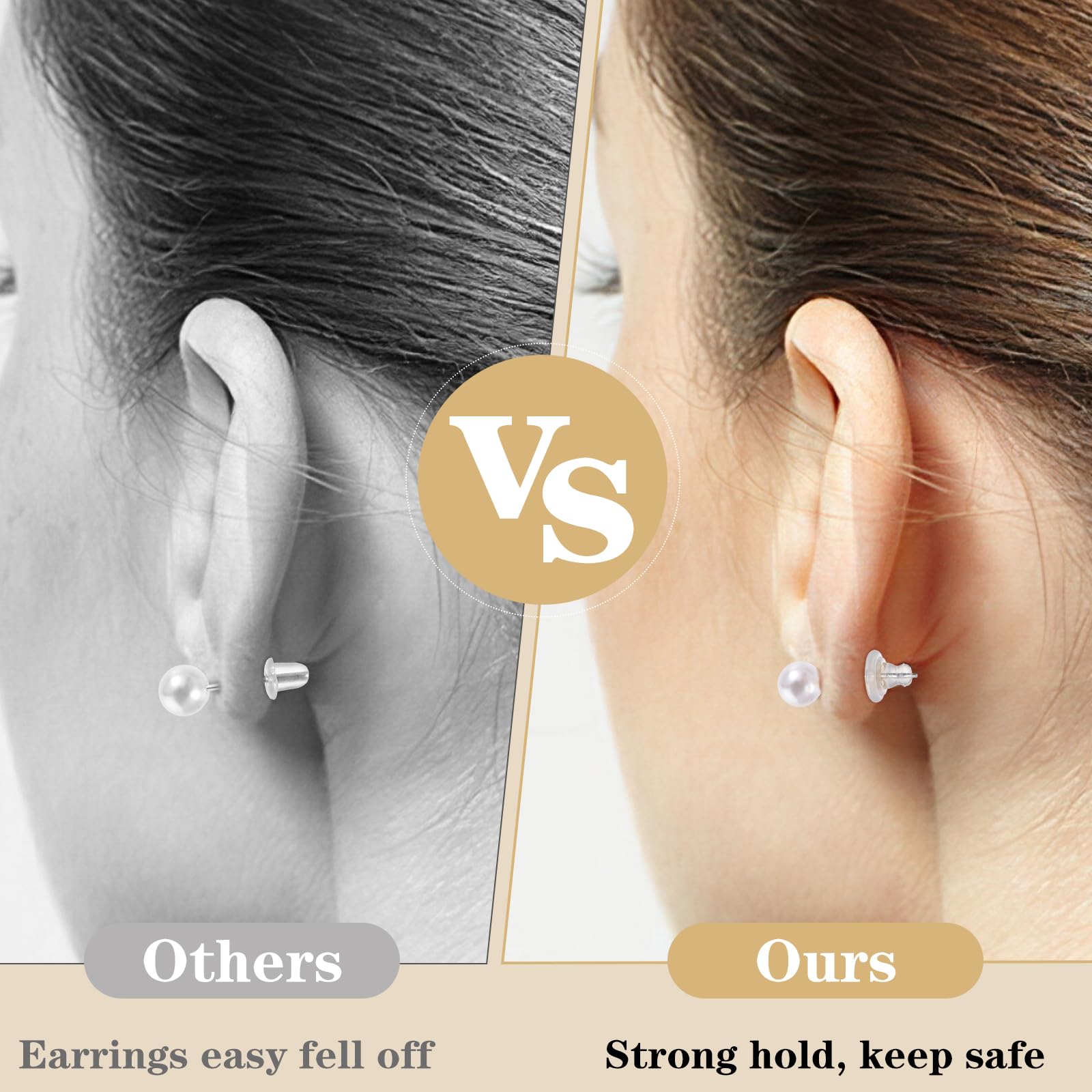 8 Fermoirs De Boucles D'oreilles à Goujon En Silicone - Or Et Transparent - Telooco
