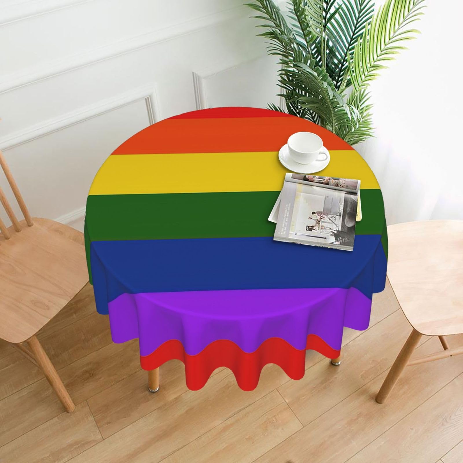 OKFSTY Rainbow Flag Print Round Tablecloth 60in for Wedding Elegant Polyester Cover for Party Reception Festive Dinner