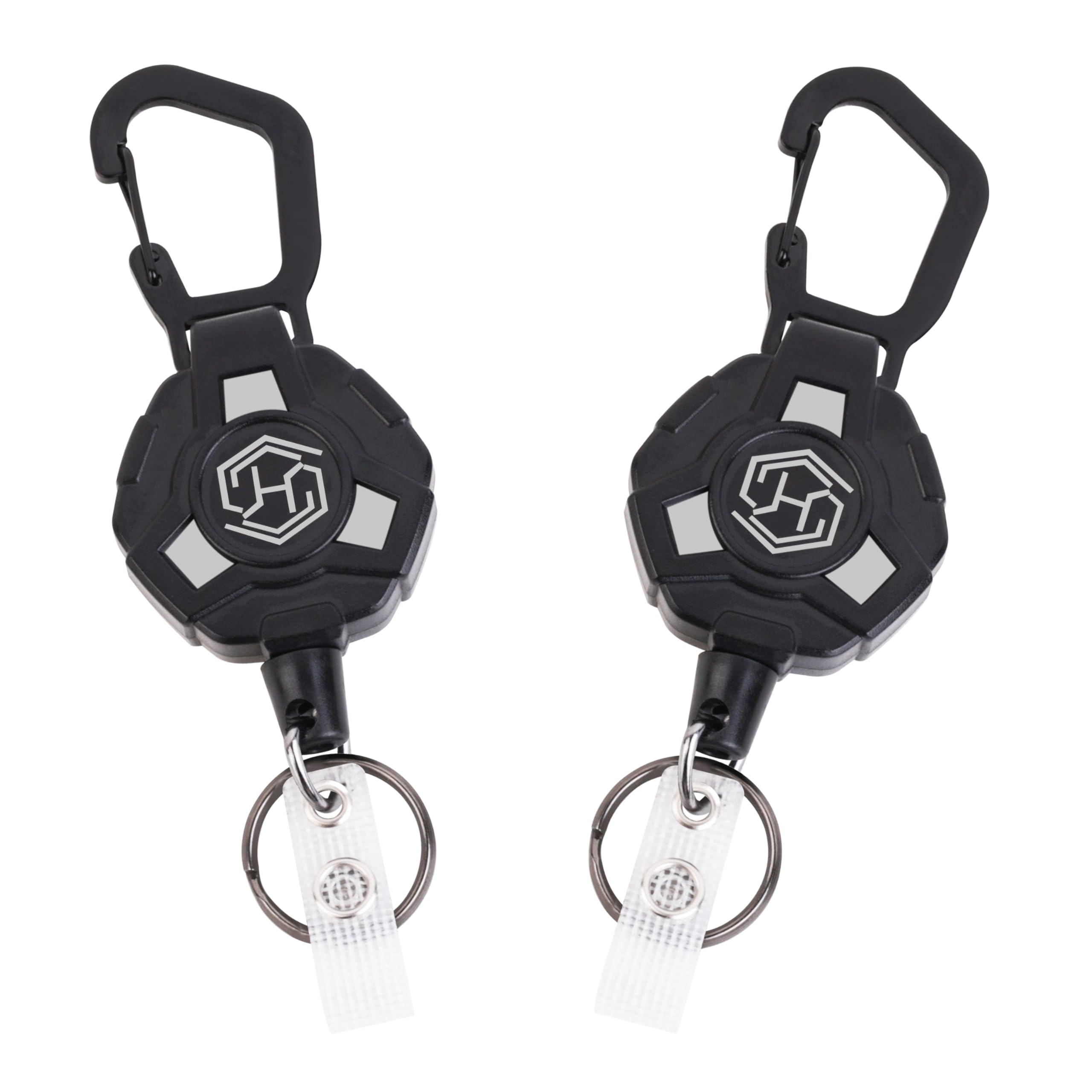 Chambom 2-Pack Retractable Keychain - Heavy Duty Badge Holder, ID Badge Reel, Carabiner Badge Clip, Tactical Key Chain with 32" Steel Retractable Cord