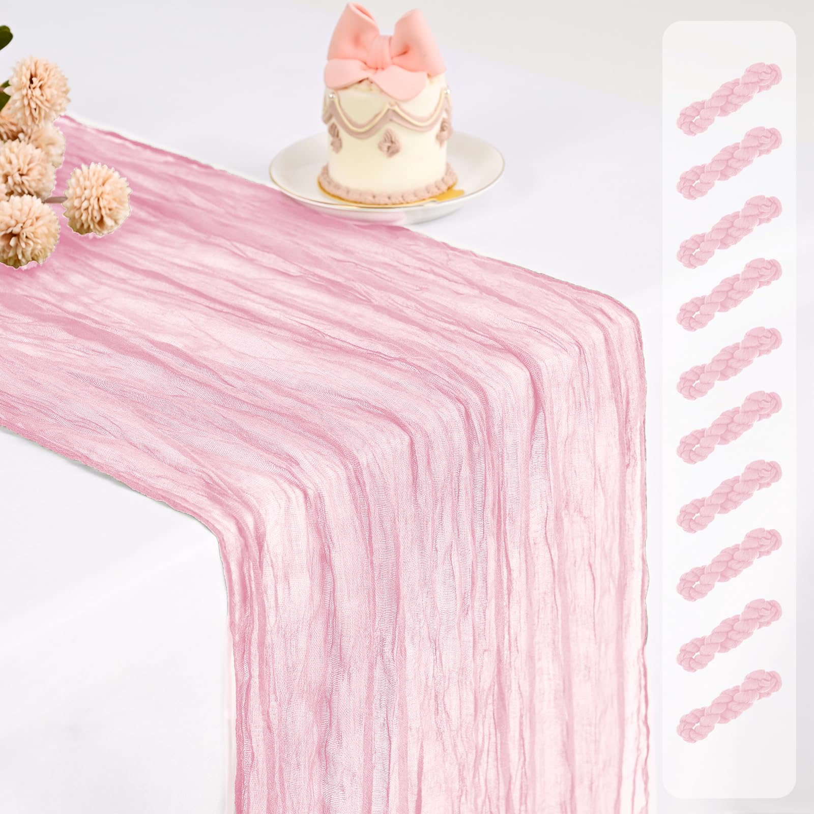 10 Pack Cheesecloth Table Runner,Light Pink Table Runner Long Romantic Semi Sheer Rustic Boho Gauze Table Runners for Wedding Bridal Shower Birthday Party Decorations(17.7×108 Inch)