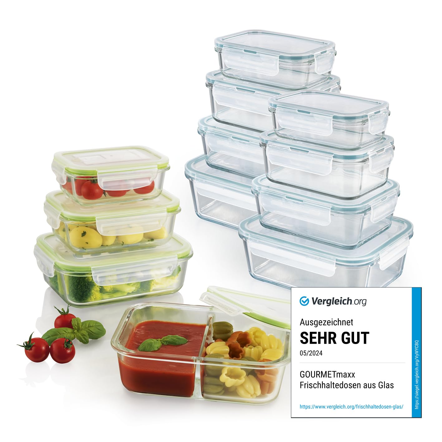 GOURMETmaxx Barattoli salvafreschezza in vetro Klick-It 3 lattine da 1