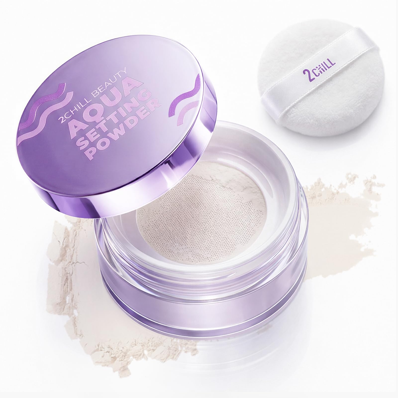 2CHILL Aqua Setting Powder, 45% Water Essence Translucent Face Powder Loose, Hydrating Matte Finish, Blurs Pores & Brightens Skin, Waterproof Sweat Resistant Pressed Setting Powders for Oil Control