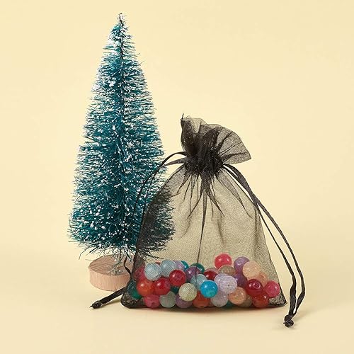 Miniatura 5 de Mega Pet Paquete de 100 bolsas de regalo de organza negra de 2.8 x 2.0 in, bolsas de satén con cordón, bolsas de regalo de joyería de caramelo,
