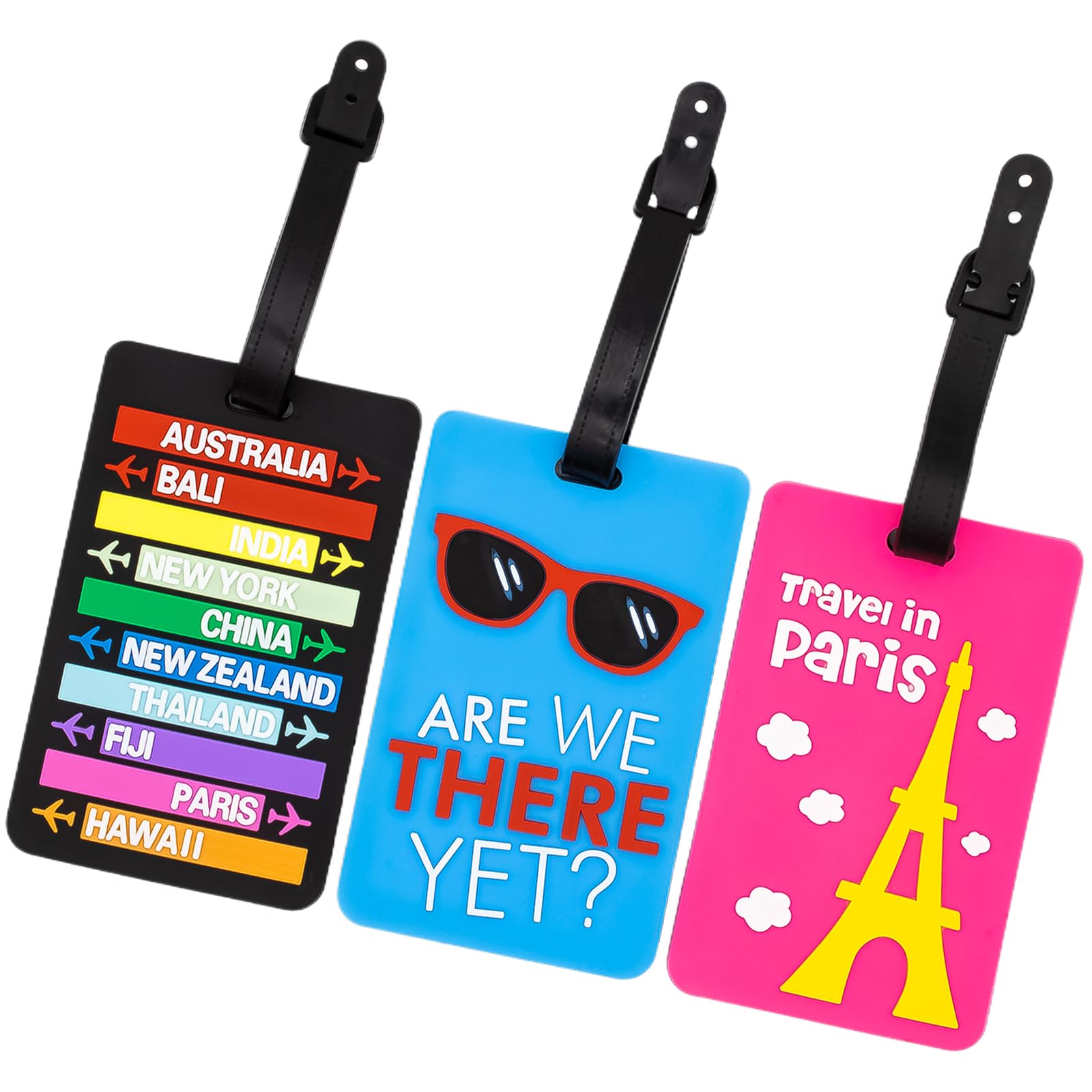 3 Packs Funny Luggage Tags, Fashionable Personalized Suitcase Tags with Unique Designs, Novelty Travel Tags for Suitcases, Backpacks, Bags Assorted