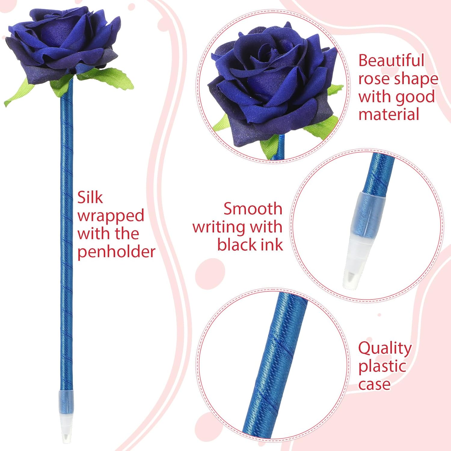 Engrowtic 28 Pcs Gifts for Mother's Day Flower Rose Pens for Mother Grandma Artificial Floral 0.5mm Black Ink Gel Pen for Mothers Day Gifts Wedding Home Office Supplies(Blue)