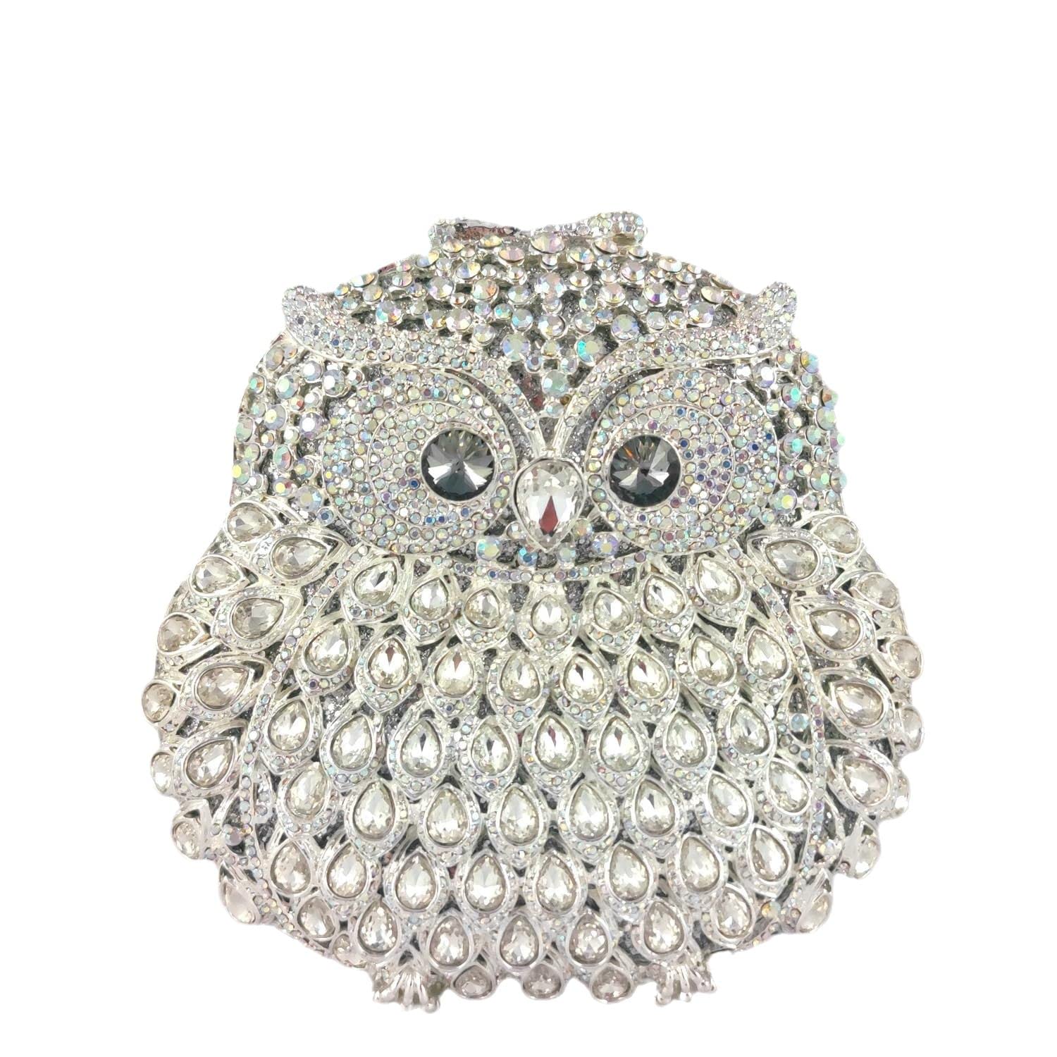 Boutique De FGG Mini pochette da donna con gufo, con strass, da sera, con strass