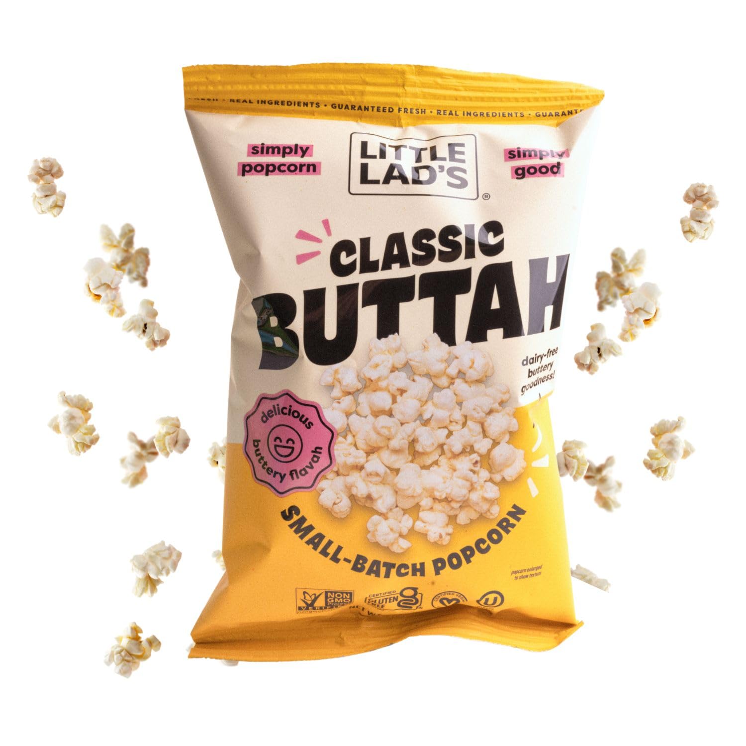 Little Lad’s Healthy Popcorn – Buttah (1.4 oz, Pack of 6) Vegan, Gluten-Free, Non-GMO, Rich Butter Flavor, 100% Plant-Based Popcorn, Handcrafted,