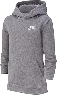 Nike Boy's NSW Pull Over Hoodie Club, Carbon Heather/White, X-Small