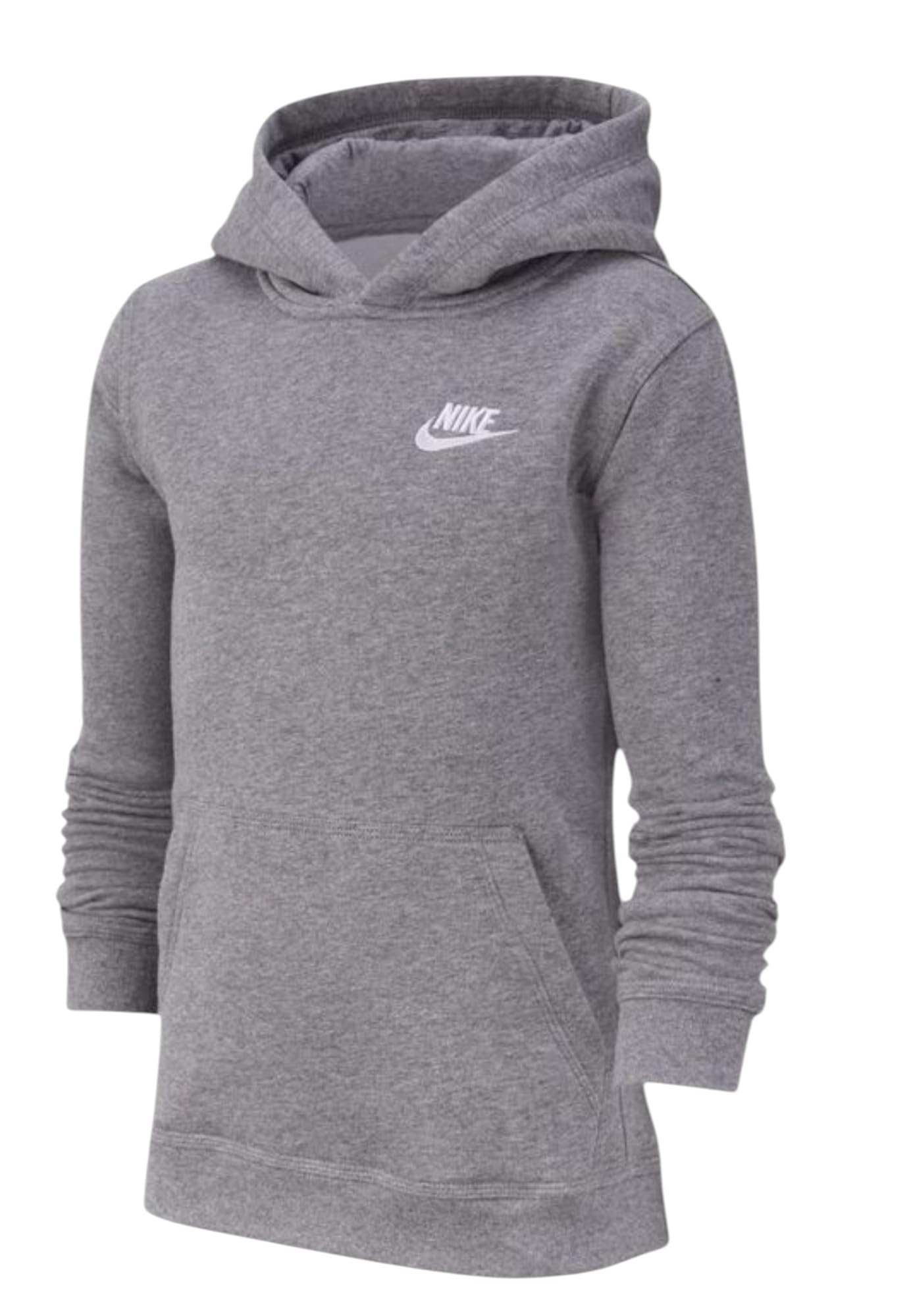 Nike Boy's NSW Pull Over Hoodie Club, Carbon Heather/White, X-Small