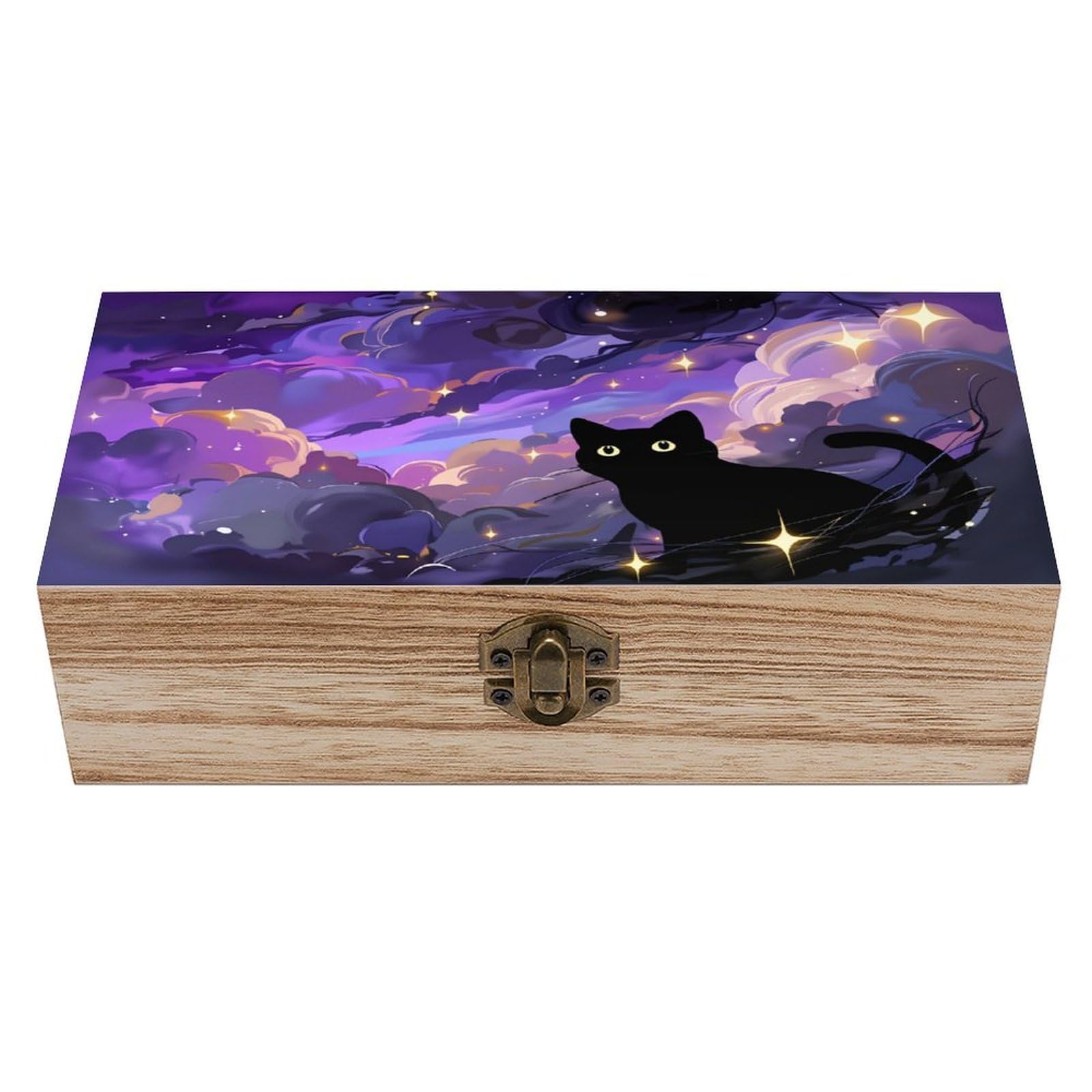 asbwuo Cat Under The Starry Sky Vintage Wooden Keepsake Box