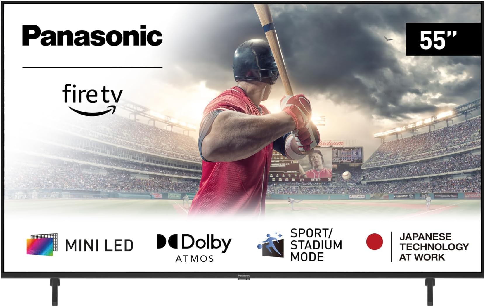 Panasonic W95 Series 55-inch Mini LED 4K Ultra HD Smart Fire TV, Sport Stadium Mode, ATSC3.0, Dolby Vision IQ, Dolby Atmos, HDR10+ Adaptive, Press and Ask Alexa, 144Hz, Wall-mountable - 55W95AP