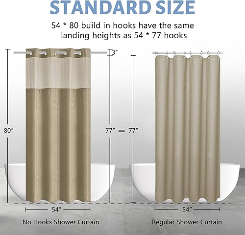 Miniatura 10 de Furlinic Cortina de ducha pequeña sin gancho gris oscuro con forro a presión, cortinas de baño impermeables de tela de punto gofre, juego de