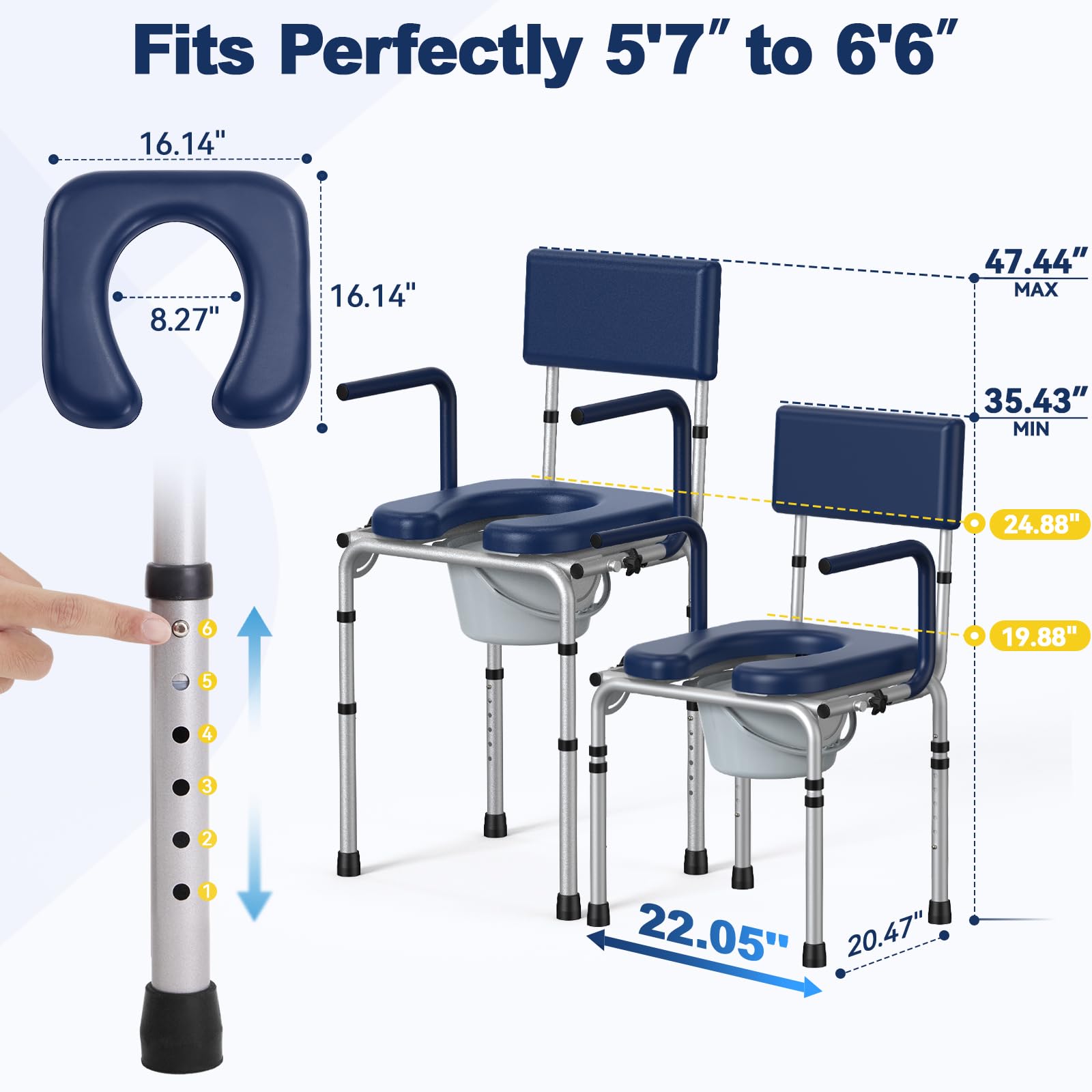 M73 Drop Arm Bedside Commodes for Seniors, Potty Chair for Adults — Amazon image 5
