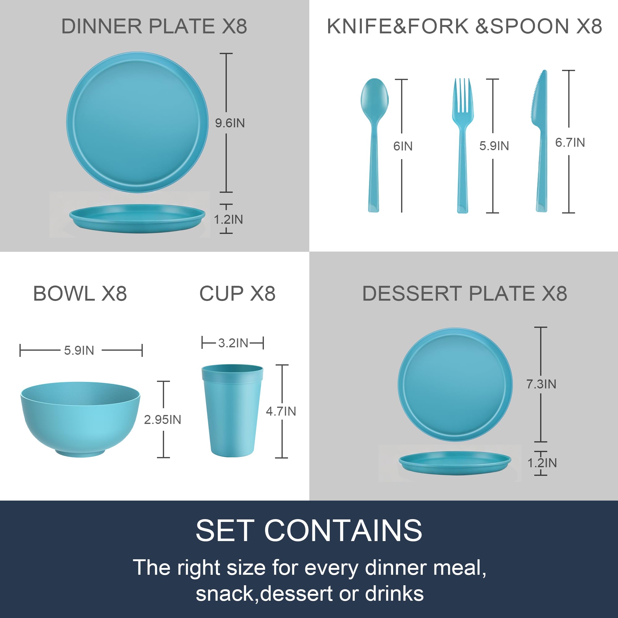 56 Piece Plates & Bowls Set - Unbreakable Dinnerware -8