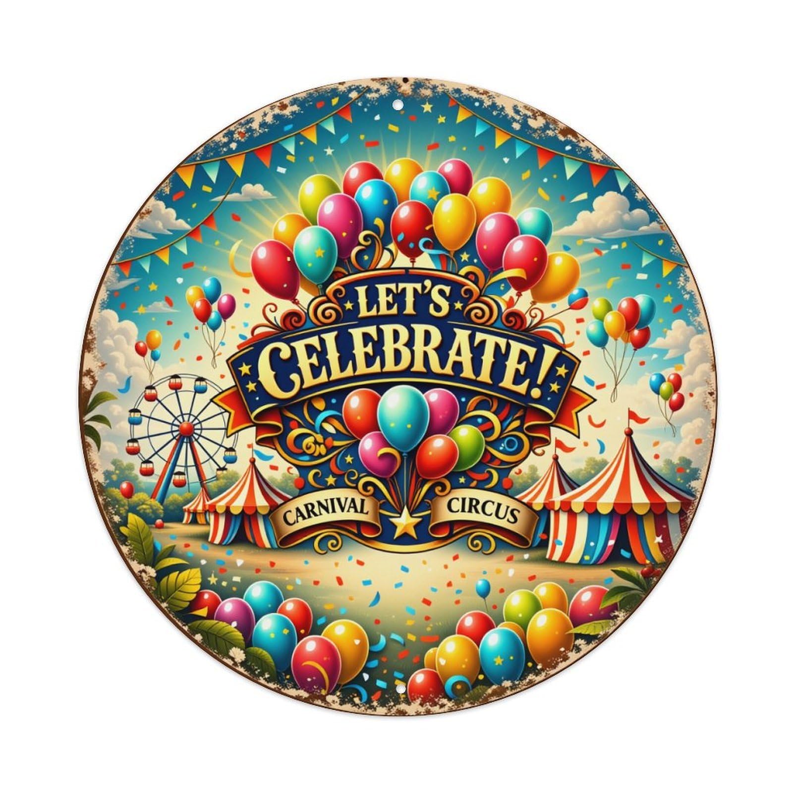 Carnival Circus Celebration Balloons Flags Metal Tin Sign Vintage Garden Bedroom Cafe Bar Man Cave Home Wall Decor Metal Poster 8x8 inches