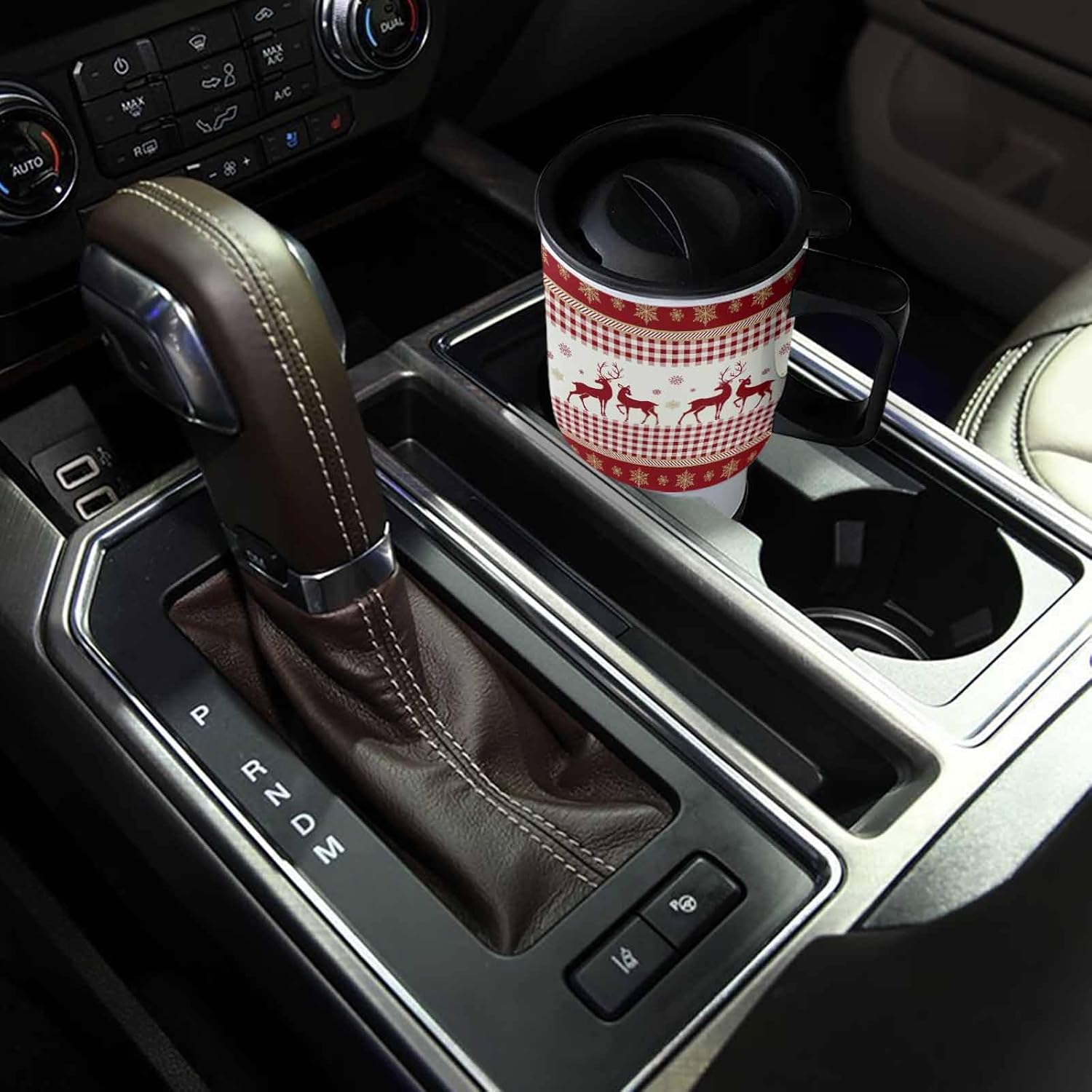 真空断熱タンブラー クリスマス チェック 大鹿 雪花 赤 車用コップ 車載用タンブラー ふた付き マグカップ ストロー付き 保温保冷