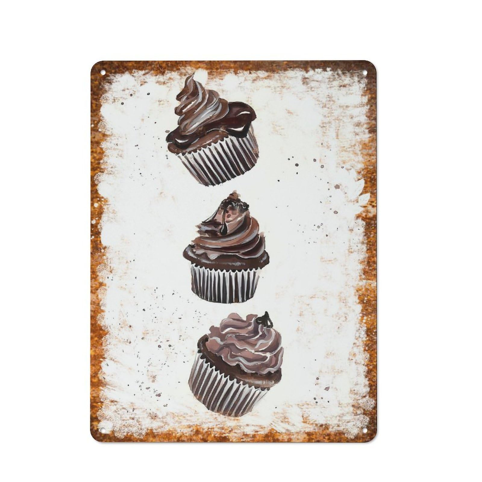 Metal Tin Sign Stacked Chocolate Cupcakes Pattern Vintage Rustic Wall Art Kitchen Bathroom Bedroom Living Room Cafe Farmhouse Entryway Office Garage Home Bar Laundry Room Porch Patio 8x12 Inch