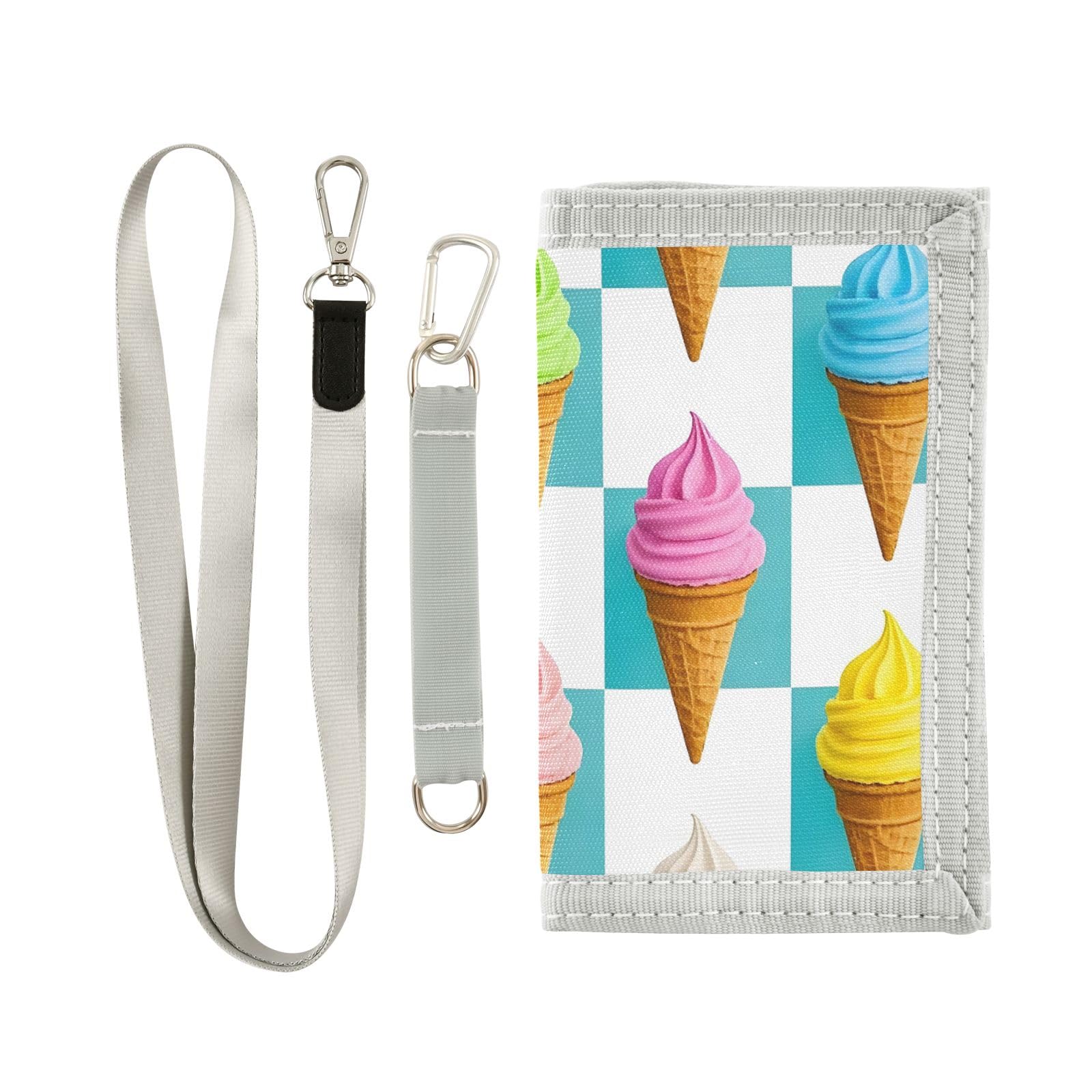 ALAZA Kids Wallets for Boys Girls Toddler Trifold Wallet Children Small Ice Cream Cone Plaid with Zipper Coin Pocket