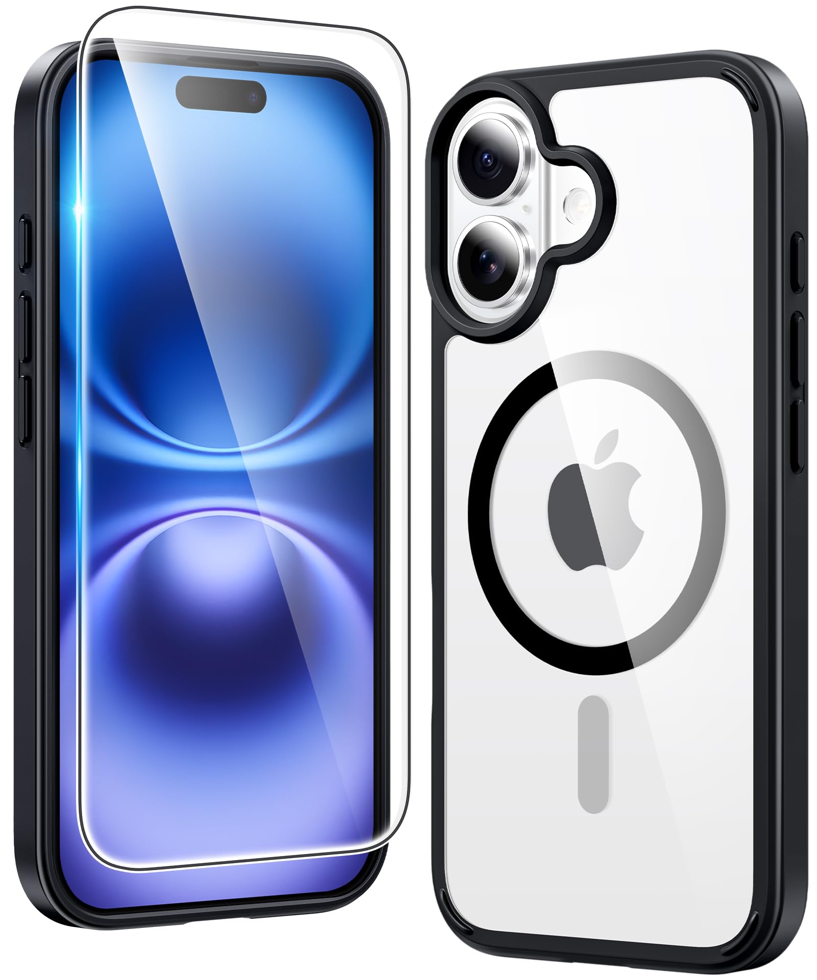FNTCASE for iPhone 16 Phone Case Compatible with Magsafe Clear Phonecase | Screen Protector, Military Grade Drop Protection, Slim Magnetic Phone Cases, Shockproof Bumper, Transparent Cell Cover