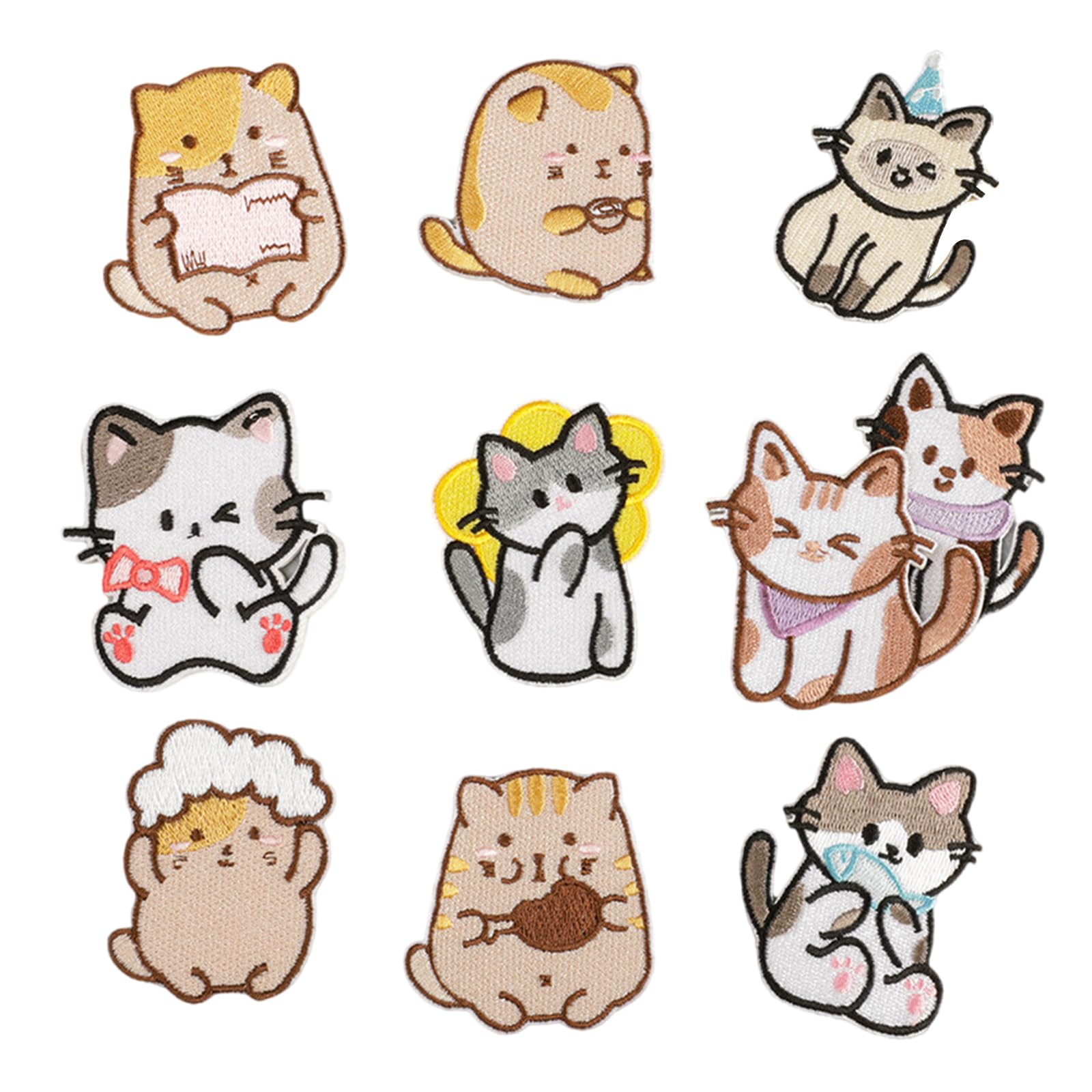 Tsophreniq 10 Pcs Cartoon Cats Embroidered Patches Iron on Patches Animal Repair Sewing on Applique for Clothes Bag