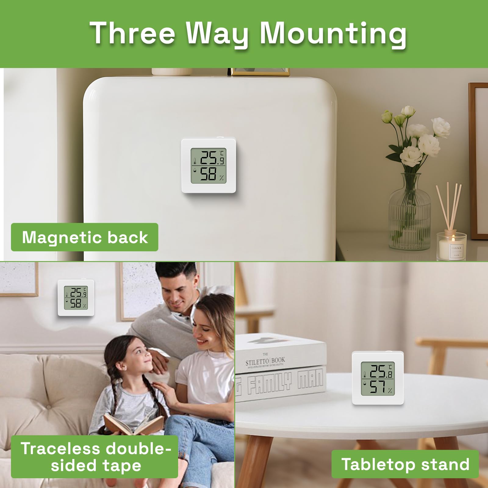 elzle 2 Pezzi Igrometro Termometro Digitale LCD, Mini Igrometro Termometro Ambiente con Livello di Comfort, Monitor di Temperatura e umidità, Igrometro Interno per Serre, Casa e Ufficio