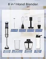 Vista 6 de Ganiza Batidora de Inmersión 8 en 1 Batidora de Mano Max 1000W Motor de Alta Resistencia, 16 Modos de Velocidad Batidora de Mano de Inmersión