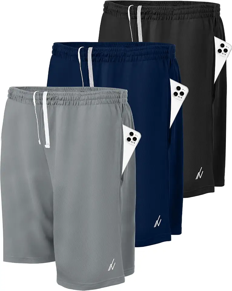 NY Threads 3 Pack Men's Athletic Shorts Quick Dry Lightweight Workout Running Gym Shorts with Pockets OEKO-TEX STANDARD 100
