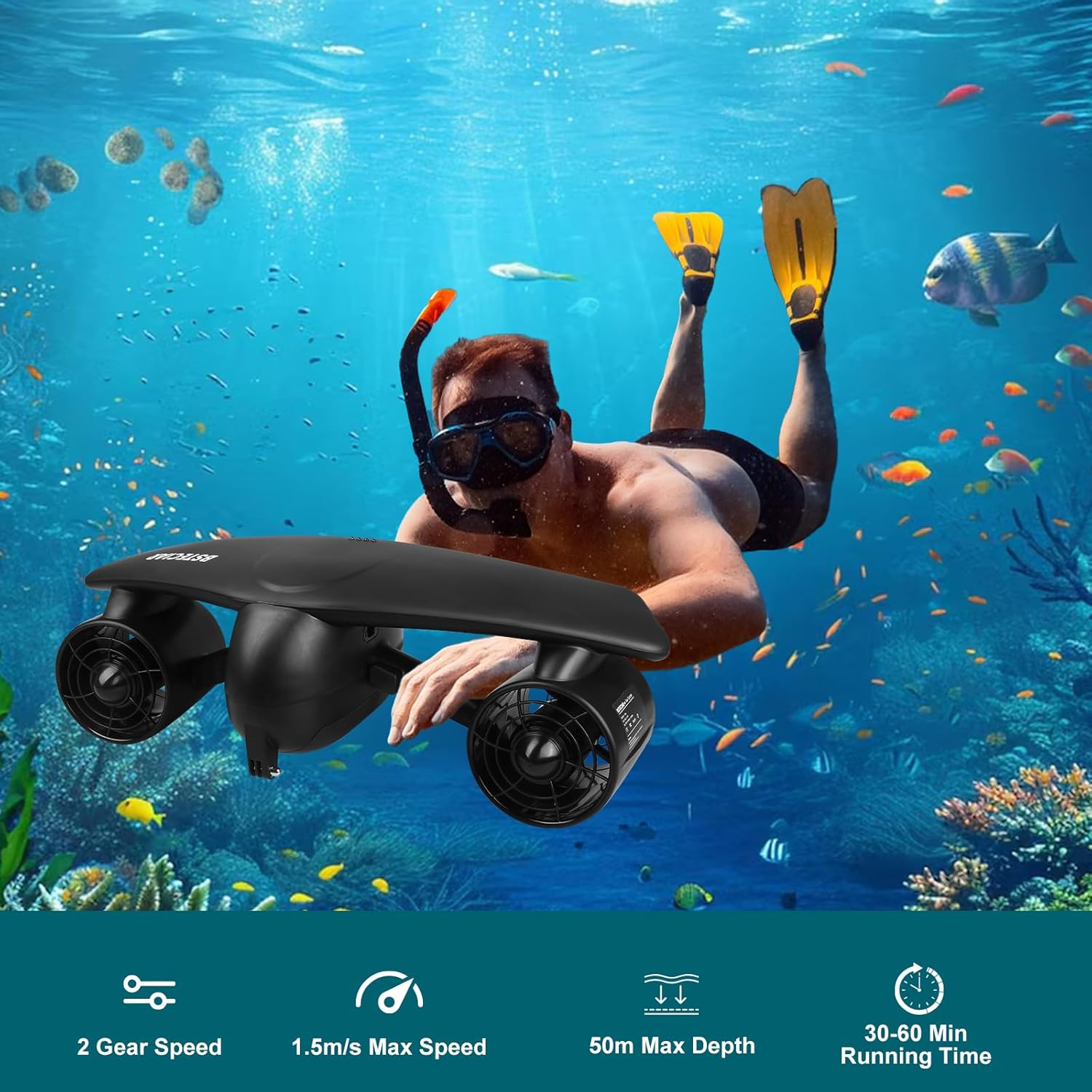 Sottomarino scooter, double motorcycle scooter for swimming pool, Marino Seabob scooter with children's safety closure, compatible with sports cameras for diving, snorkeling 3 7116dJlEloL. AC SL1500