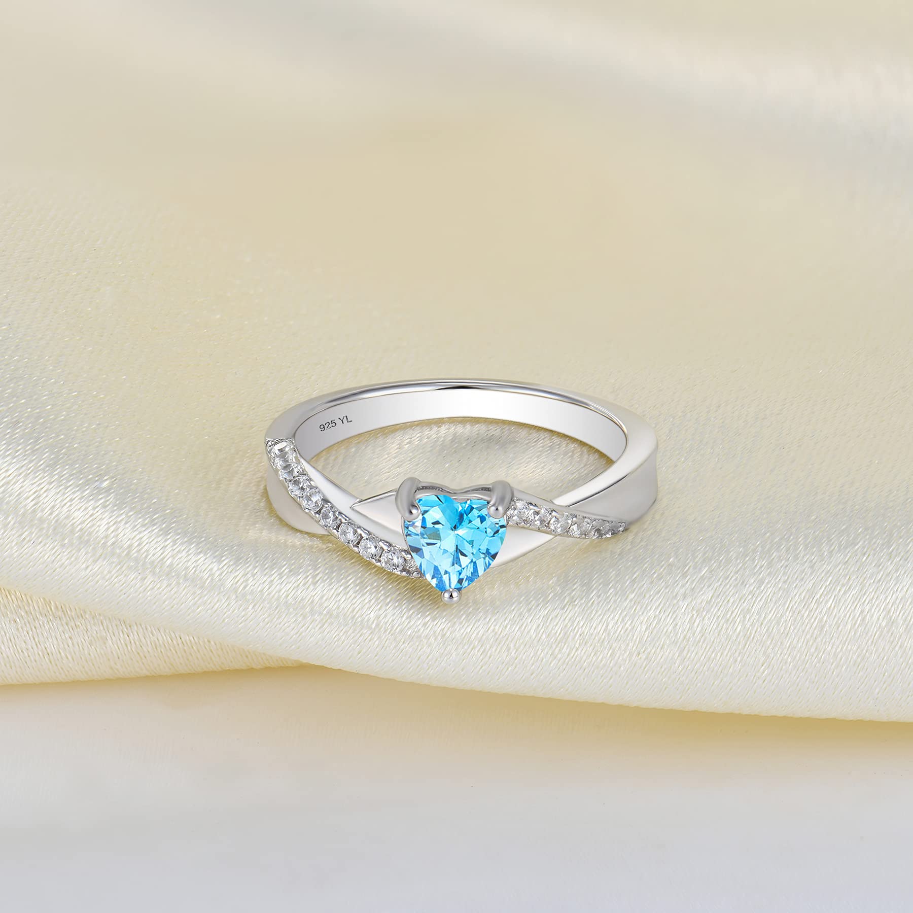 YL Verlobungsring Herz 925 Sterling Silber 12 Geburtsstein Zirkonia Kreuz Unendlichkeit Solitaire Ehering Ring für Braut Damen