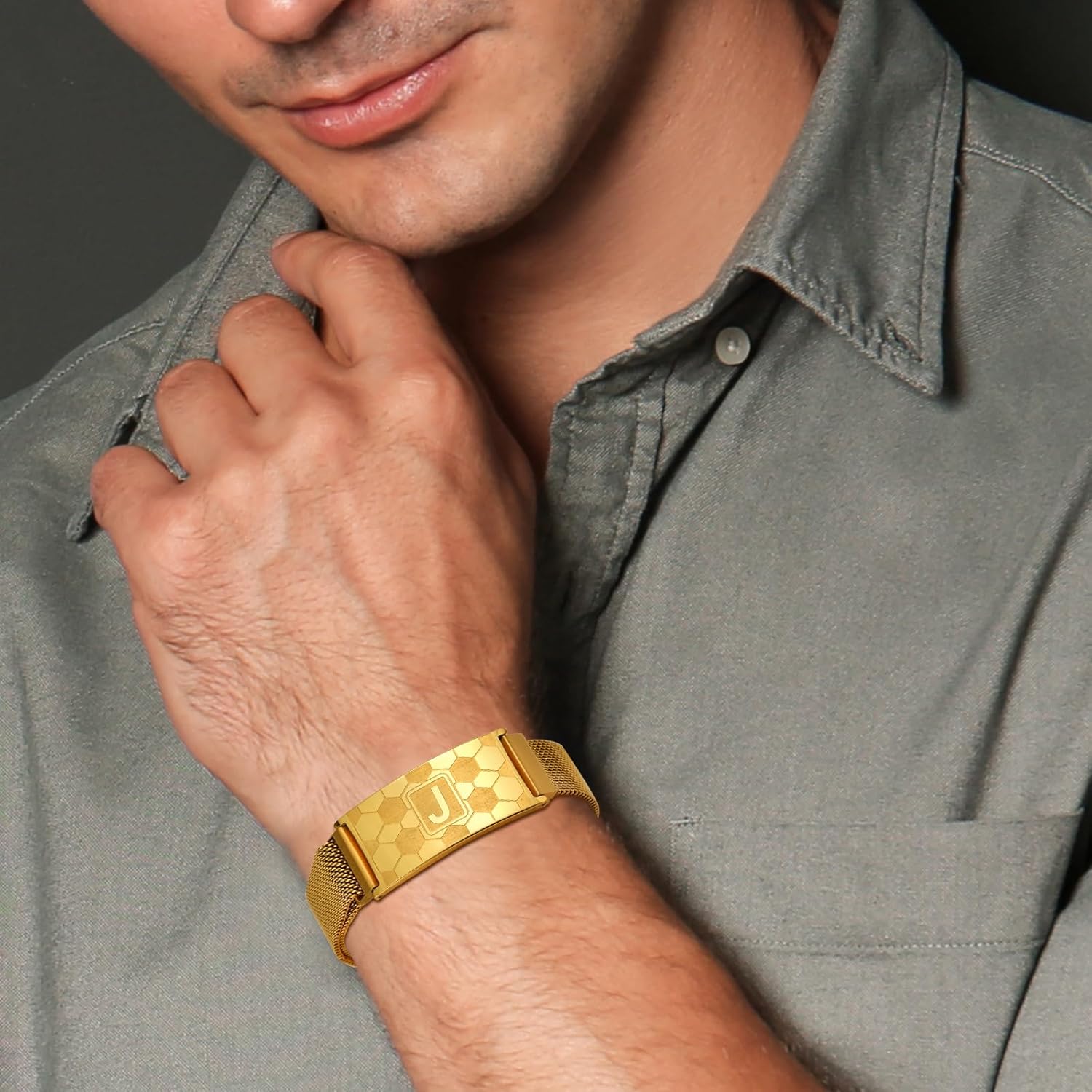 Soccer Initial Bracelet Gold Stainless Steel A-Z Letter Charm Bracelets Adjustable Wristbands Soccer Gifts Idea for Players Team Lovers Men Boys Dad (O) - Image 2