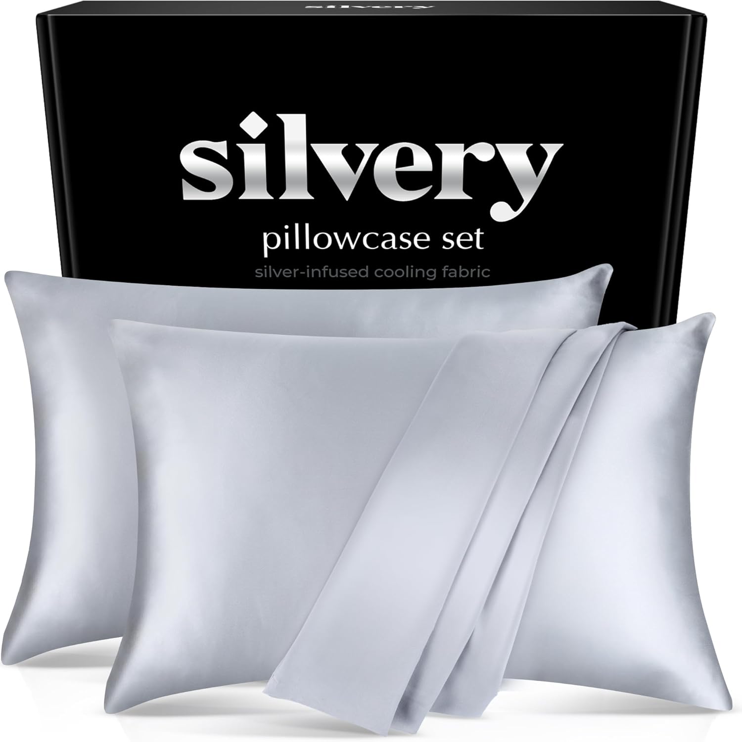 Silvery Silver Infused Pillowcase Set - 2 Pack Self-Cooling Pillowcases with Self-Cleaning Silvery Technology™ for Hygienic Sleep - Luxurious Silky Soft Comfort (Gray, Queen (U.S. Standard))