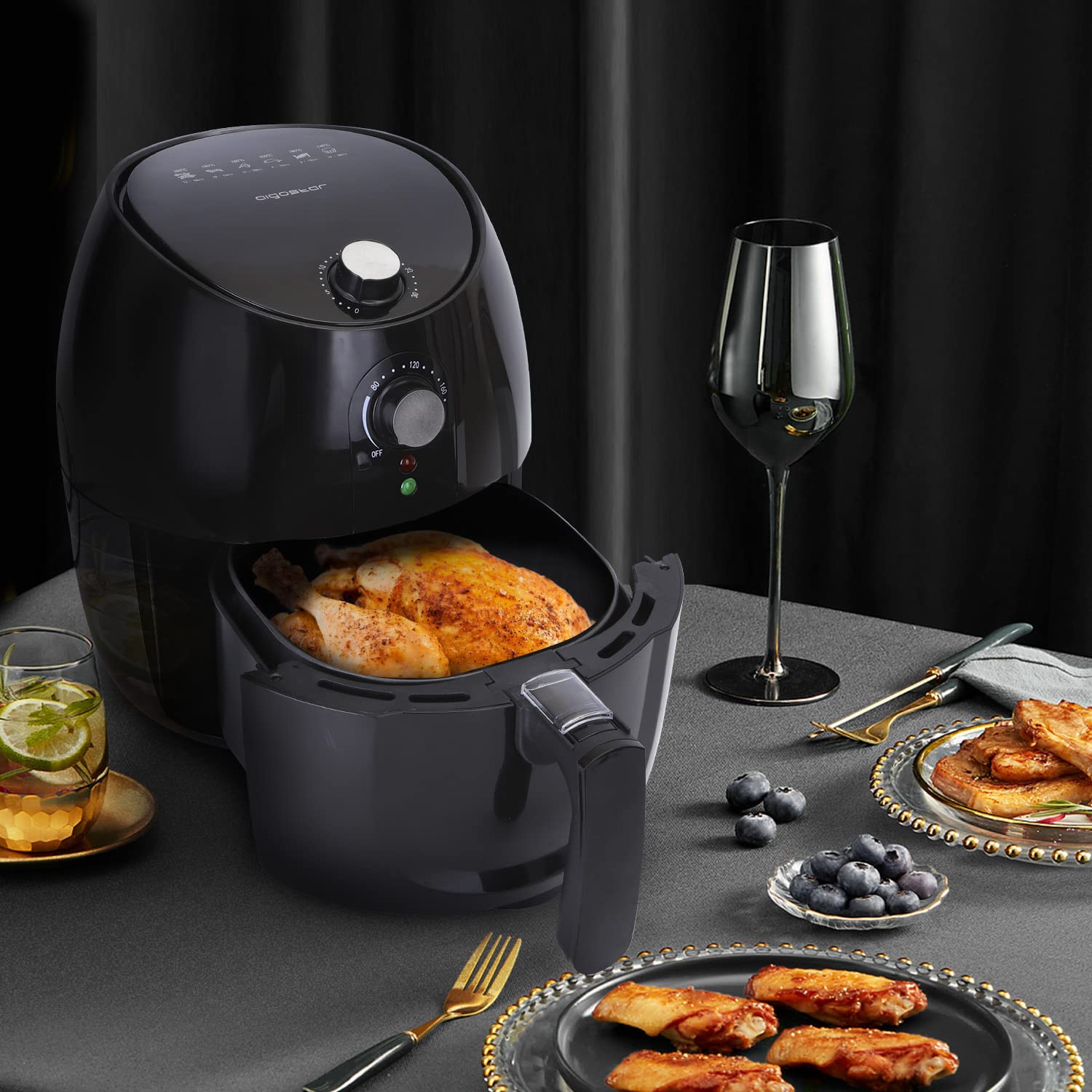 Aigostar Hayden - Freidora de aire sin aceite, 1500W, gran capacidad 3,5 L, cesta antiadherente, apagado automático, selector de temperatura. Libre de BPA.