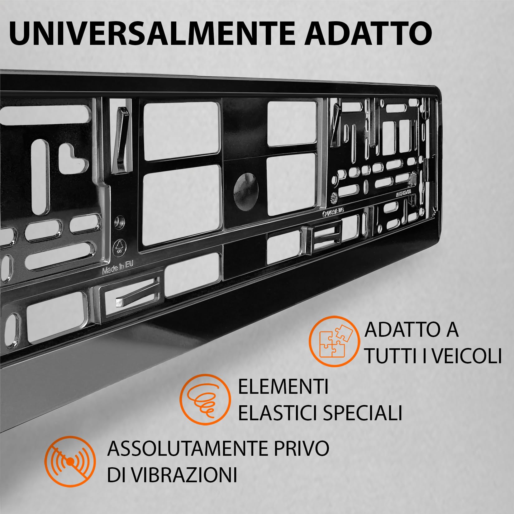 Portatarga Auto - Supporto Targa - [semplice, durevole e sicuro] - 8 viti - 520x110 mm - Nero brillante - Porta Targa - adatto a qualsiasi auto - per targhe italiane omologate - Fissaggio per Targa