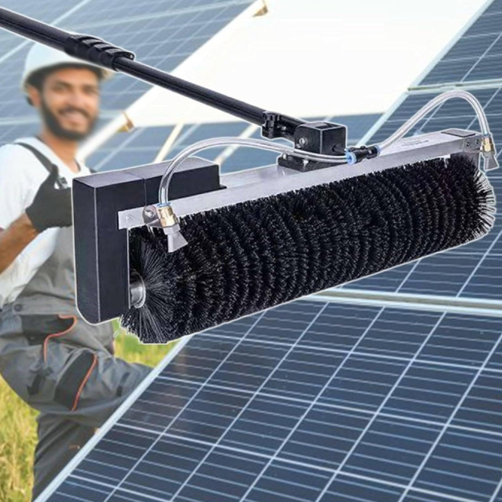 Cashwise Electric Solar Panel Cleaning Brush, Roof Solar Panel Cleaning Kit, 60cm Wide Photovoltaic Panel Cleaning Machine, with 360° Automatic Rotating LithiumBattery-7.5m/24.6ft