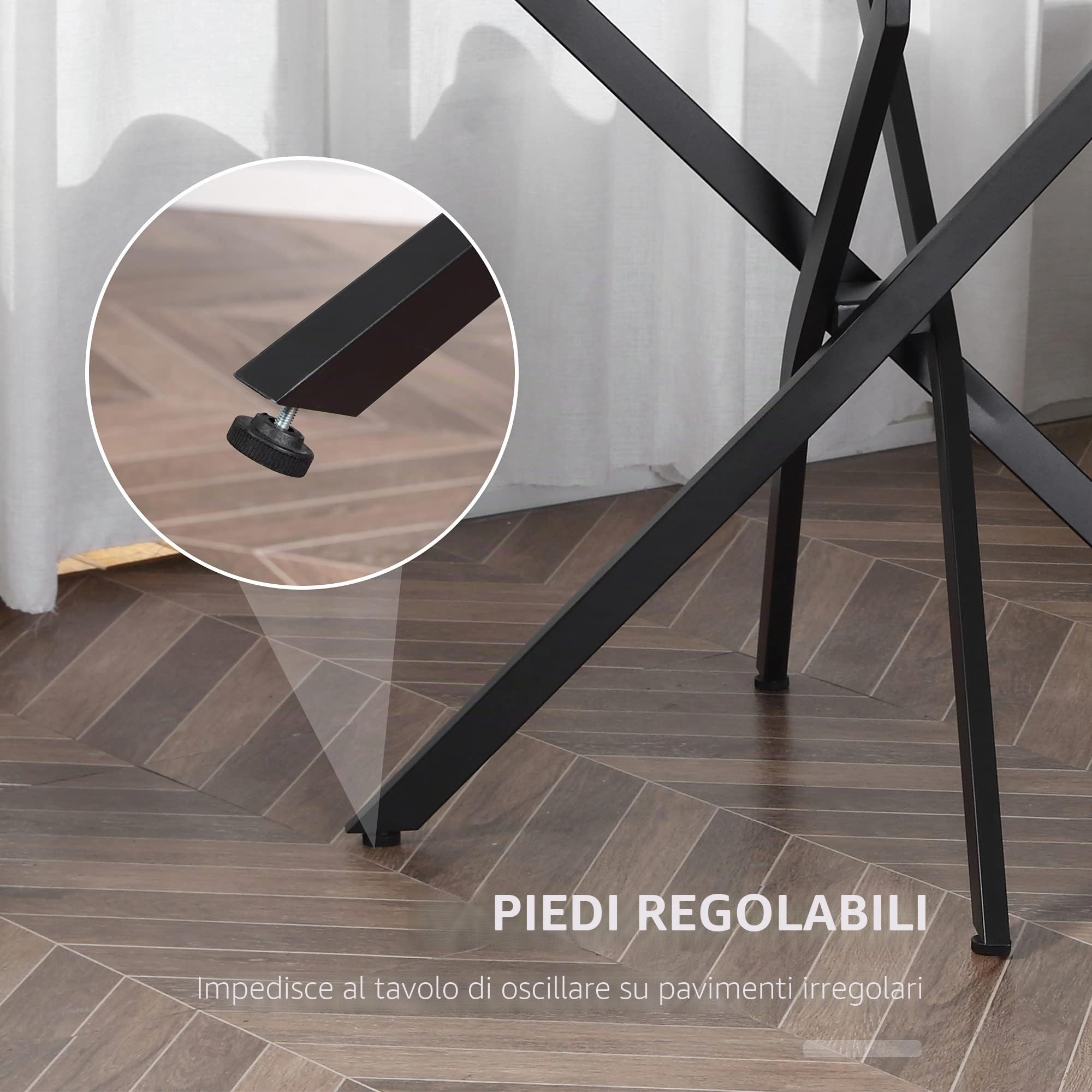 HOMCOM Tavolo Rotondo in Vetro e Gambe Incrociate in Metallo, Tavolino Moderno per Soggiorno e Studio, 80x80x75cm, Nero
