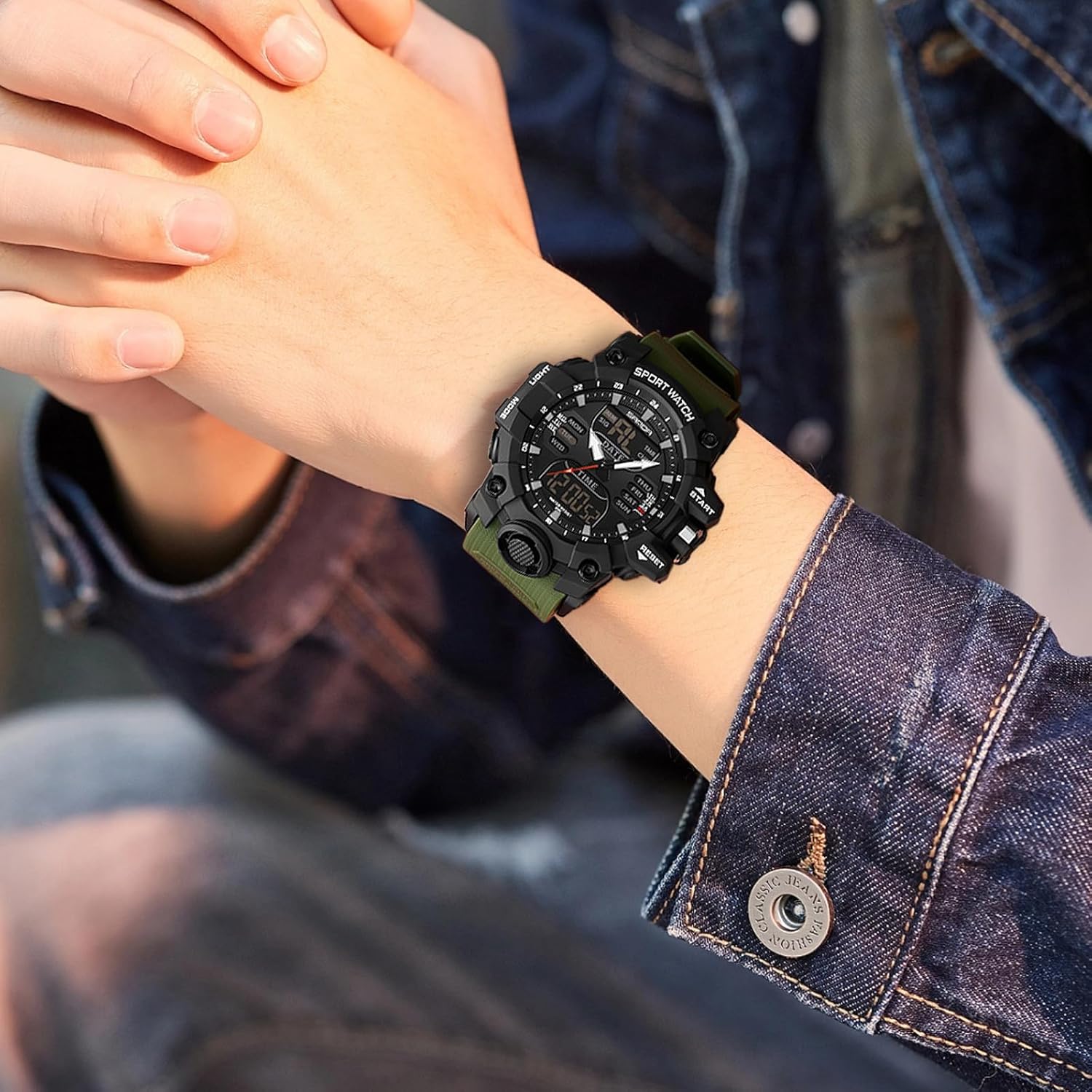 FANMIS Men's Digital Analog Outdoor Sports Watches Multi Function Military Waterproof Watch for Men LED Casual Stopwatch Alarm Tactical Army Watch Backlight, Alarm, Stopwatch - Image 3