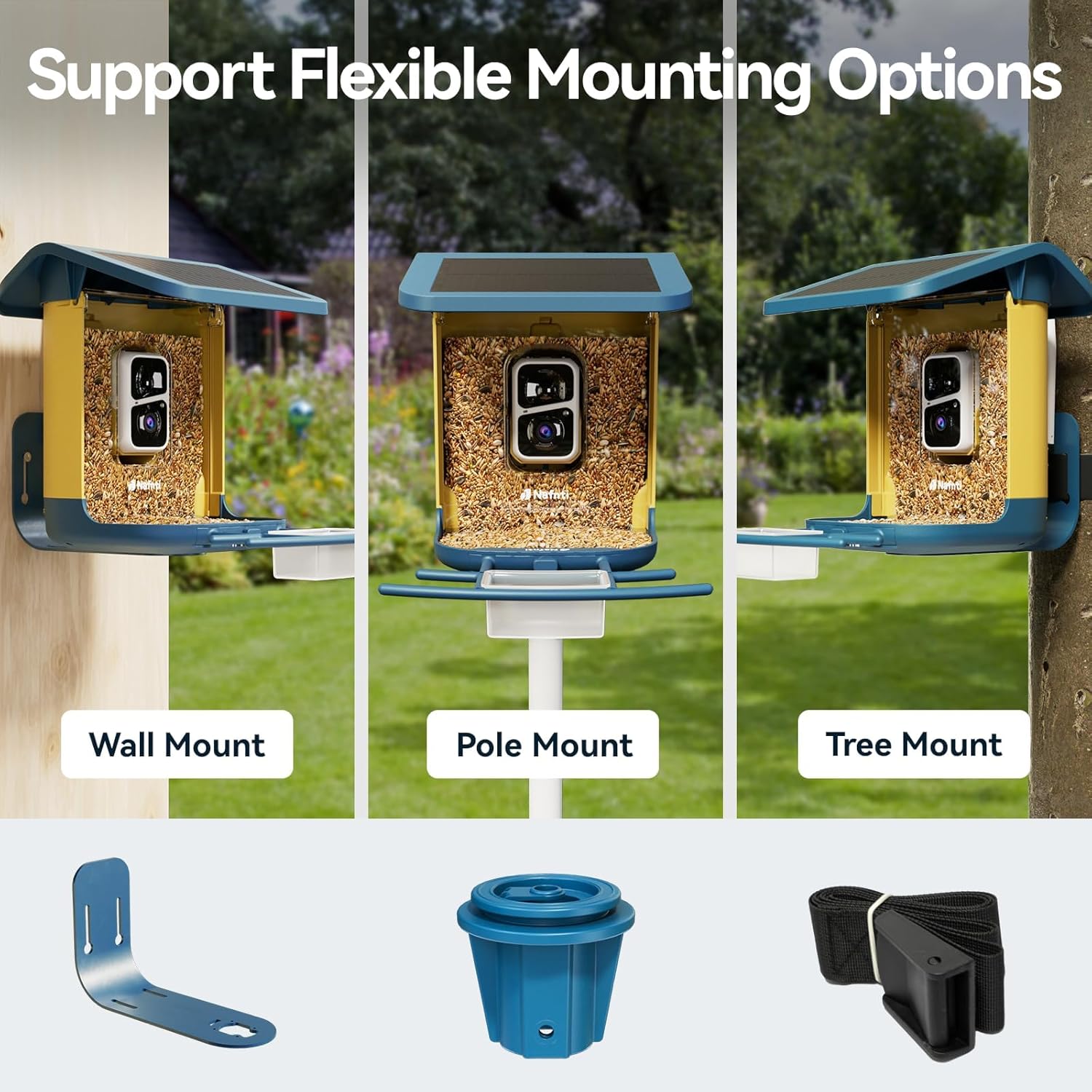 Bird Feeder with Camera, Support 2.4GHz/5GHz, 2K Live Steam for Outdoor, 1.8L Large Capacity, AI Identify Auto Capture Videos, Camera Bird Feeders for Outside, Ideal Gift for BirdLovers (Dark Blue)