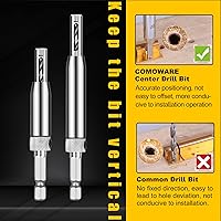 Vista 5 de COMOWARE 17pcs VIX Bits Self Centering Drill Bit Set, 1/4" Hex Shank Self Centering Hinge Drill Bit Set for Woodworking Window Door Hinge, Quick