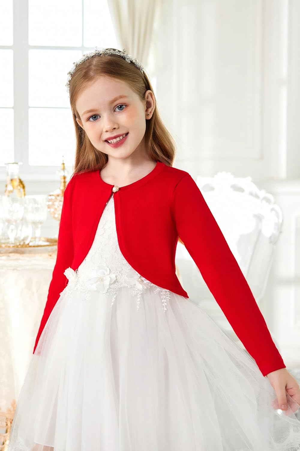 Arshiner Girls Open Front Shrug Cardigan Kids Children Knit Long Sleeve Bolero with Button Closure - Image 2