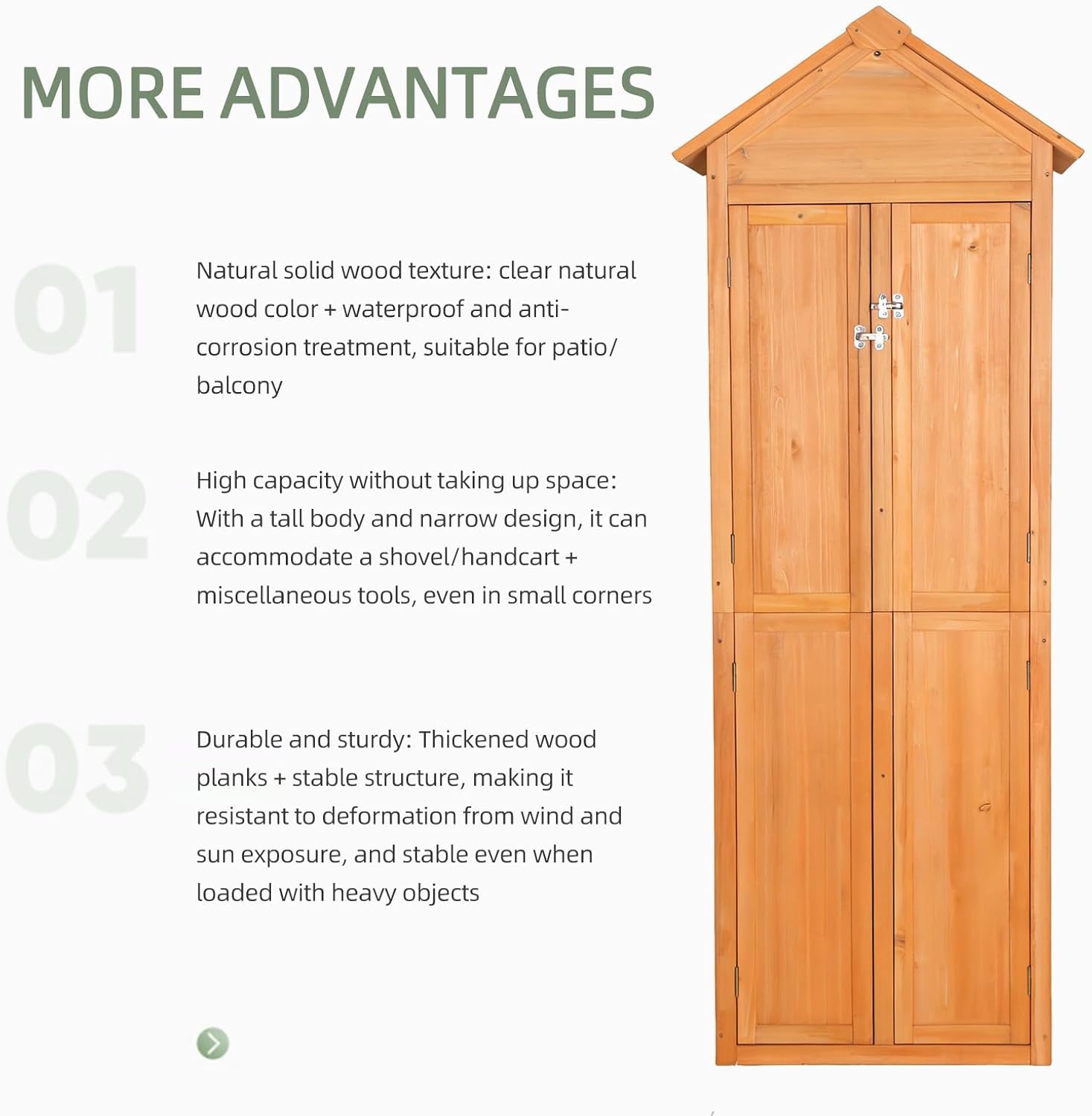 27.17x23.62x83.07 Vertical Water-Resistant Durable Solid Wood Lockable Doors Outdoor Storage Cabinet Golden Brown