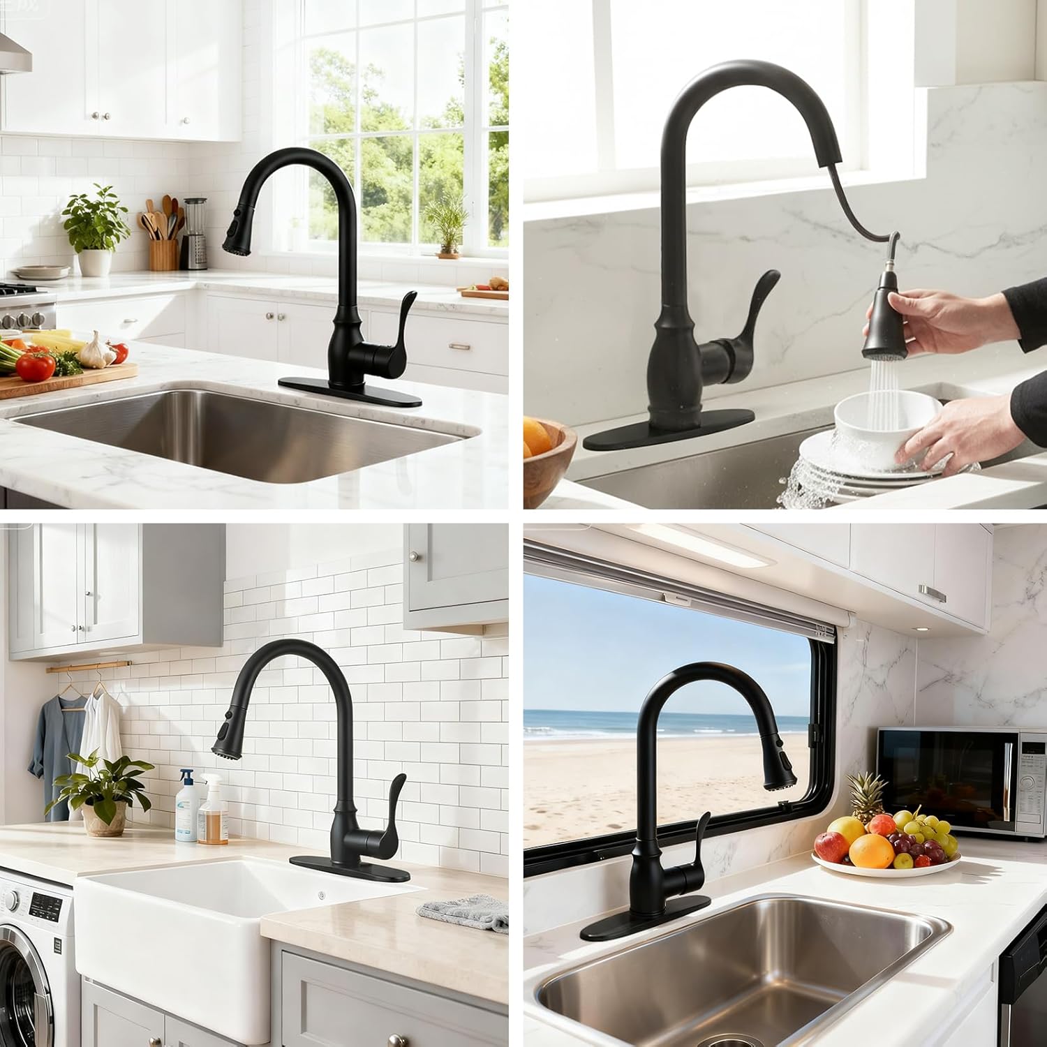 Kitchen Sink Faucet with Pull Down Sprayer, High Arc Single Handle Kitchen Faucet 2-Function 360° Swivel Stainless Steel Sink Faucet with Deck Plate - Brushed Nickel