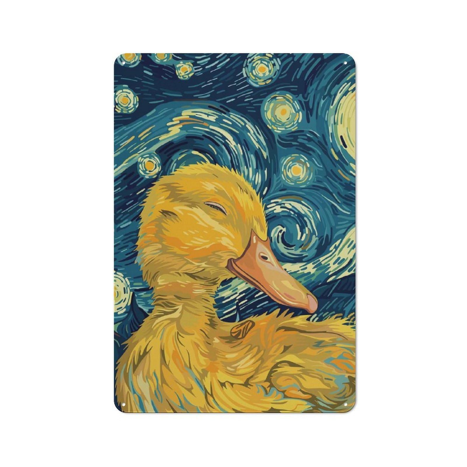 Junmoney Duckling In Starry Night Style Printed Metal Sign 30X20cm For Café Or Restaurant, For Hospitality Interior Collectors