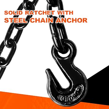 Car Tie Down Straps for Trailers, 4 Pack, 2 x12' Tire Ratchet Straps w/Chain Anchor, 13,200lb Break Strength, Lasso Wheel Straps for Hauling UTV,SUV,Truck
