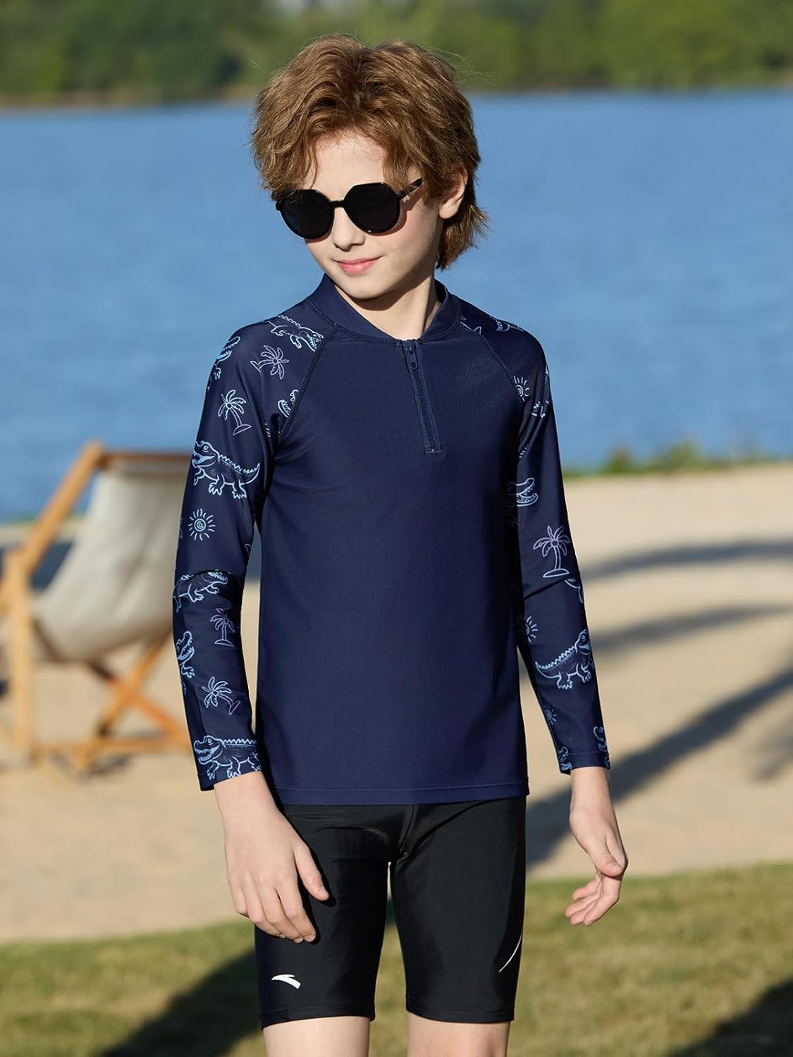 Boys Raglan Long Sleeve Rash Guard Swim Shirt Kids Quarter Zip UPF 50+ Sun Shirt 5-14 Years - Image 4