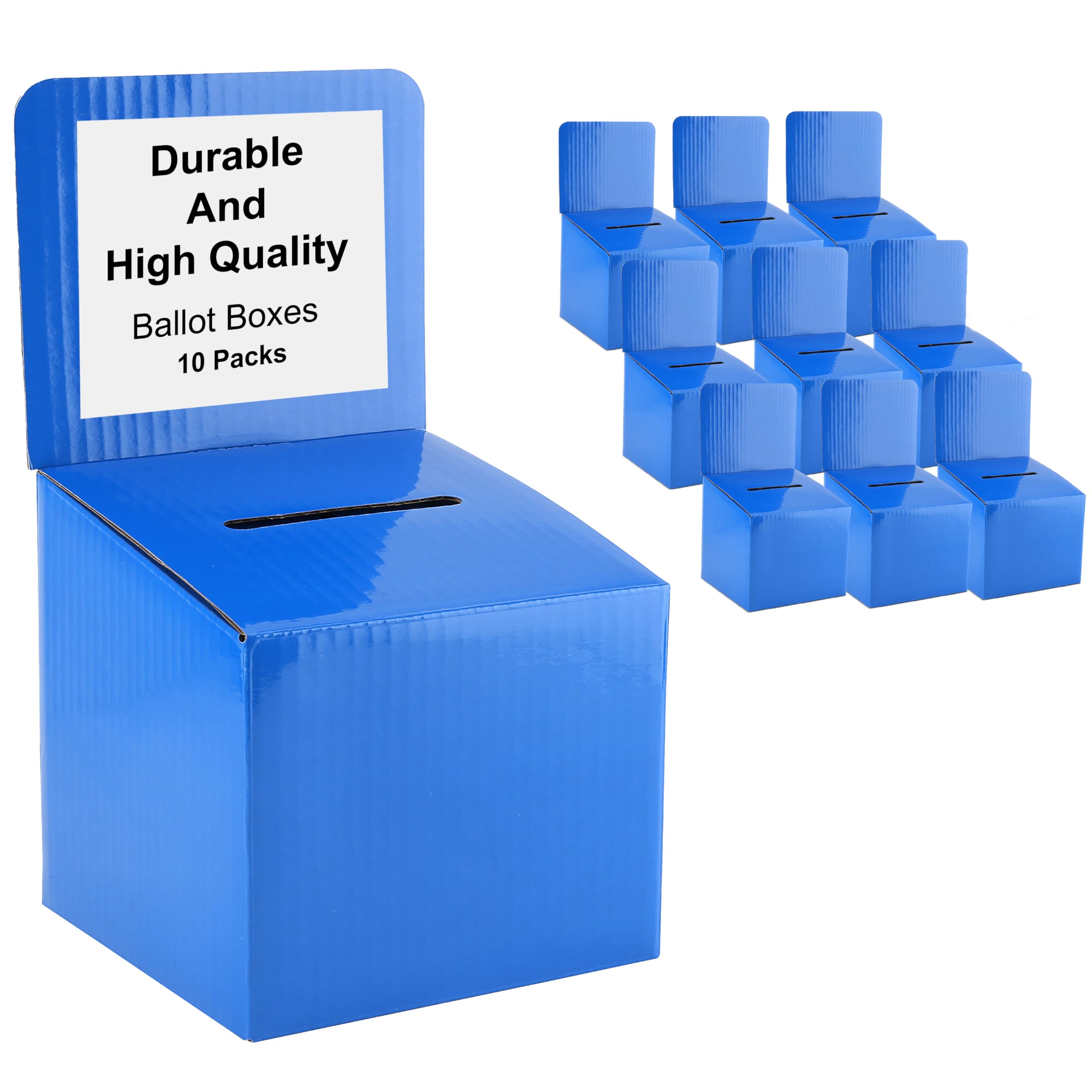 Raffle Ticket Donation Collection Ballot Box Reusable Sturdy thick Cardboard with Slot comment Suggestion Box With Removable Header 6H x 6W x 6D, Display area 6H x 6W (Blue 10 pack)