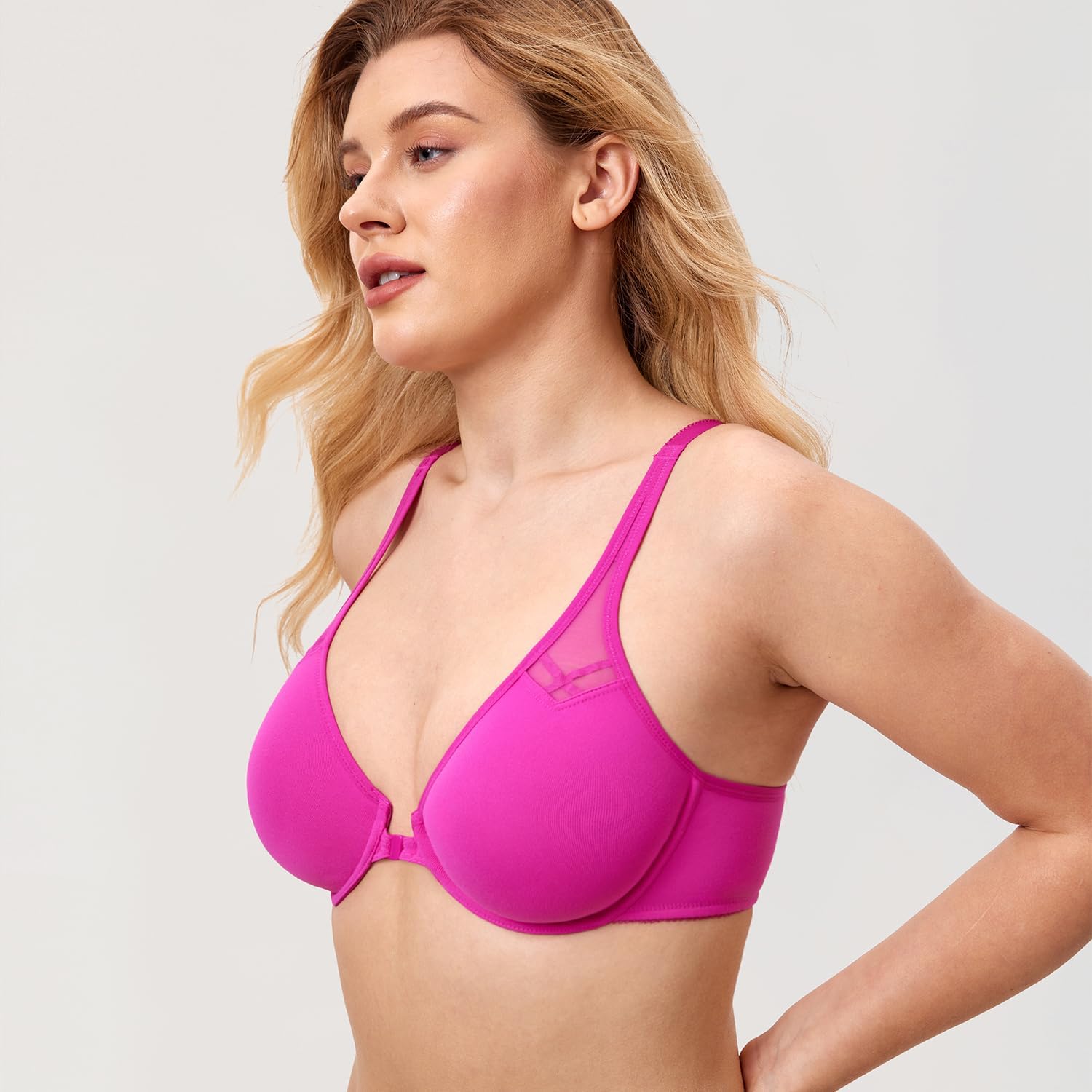 DELIMIRA Women's Front Closure Racerback Bras Plus Size Full Coverage Supportive Underwire Plunge Unlined Bra - Image 3