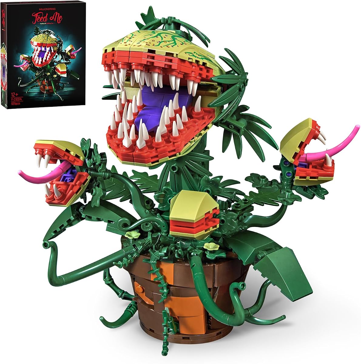 Millionspring Planta Piraña Audrey II Juego de 2 Bloques de Construcción, Kit de Juguetes Horrores Decoración de Tienda de Flores Regalo de San Valentín para Fanáticos de las Películas de Televisión Familias Amigos Mayores de 12 años en Halloween Cumpleaños Navidad