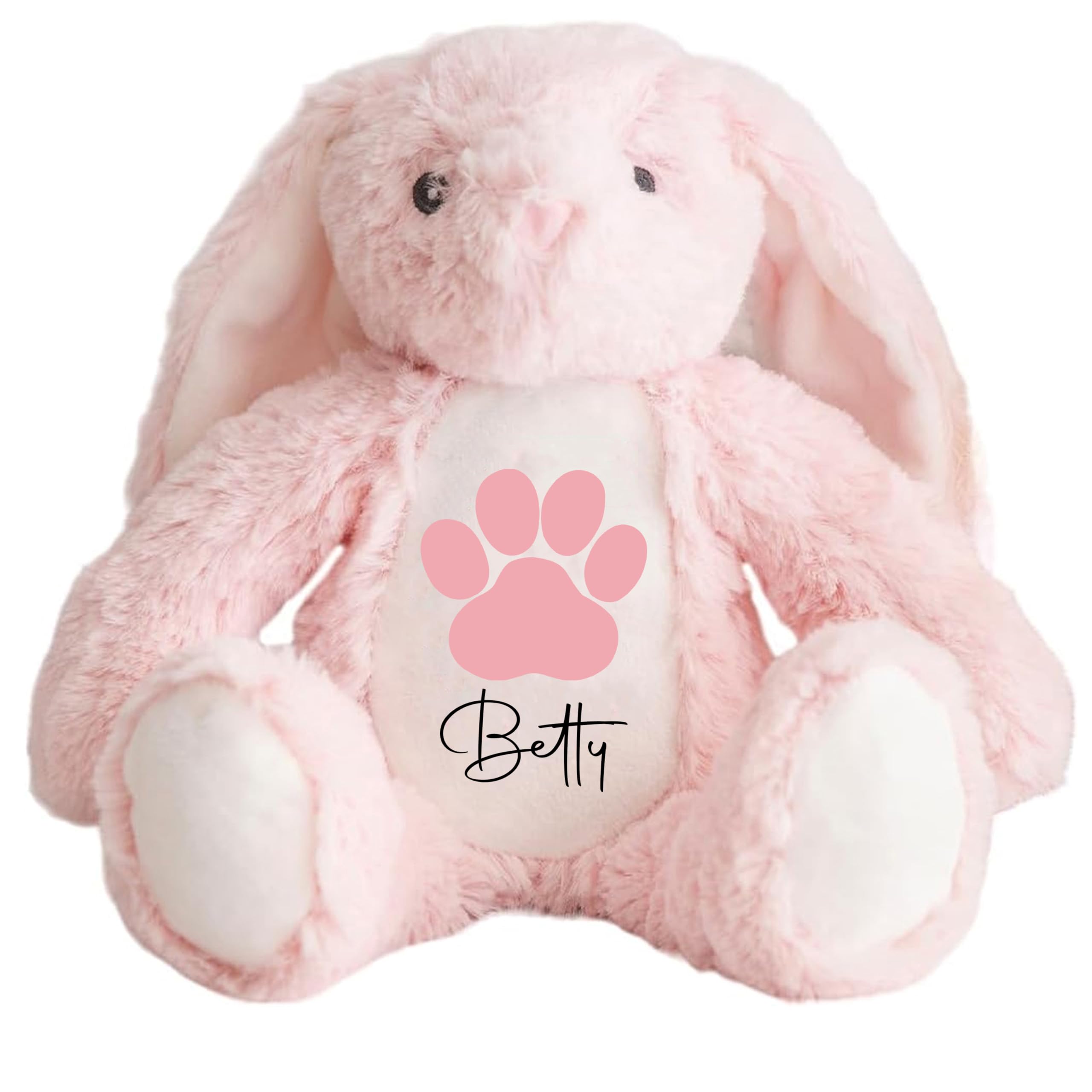 The Baby Box UK Personalised Pet Dog Teddy Bear, Soft Plush Rabbit Custom Name, for Puppy (Paw Rabbit Pink)